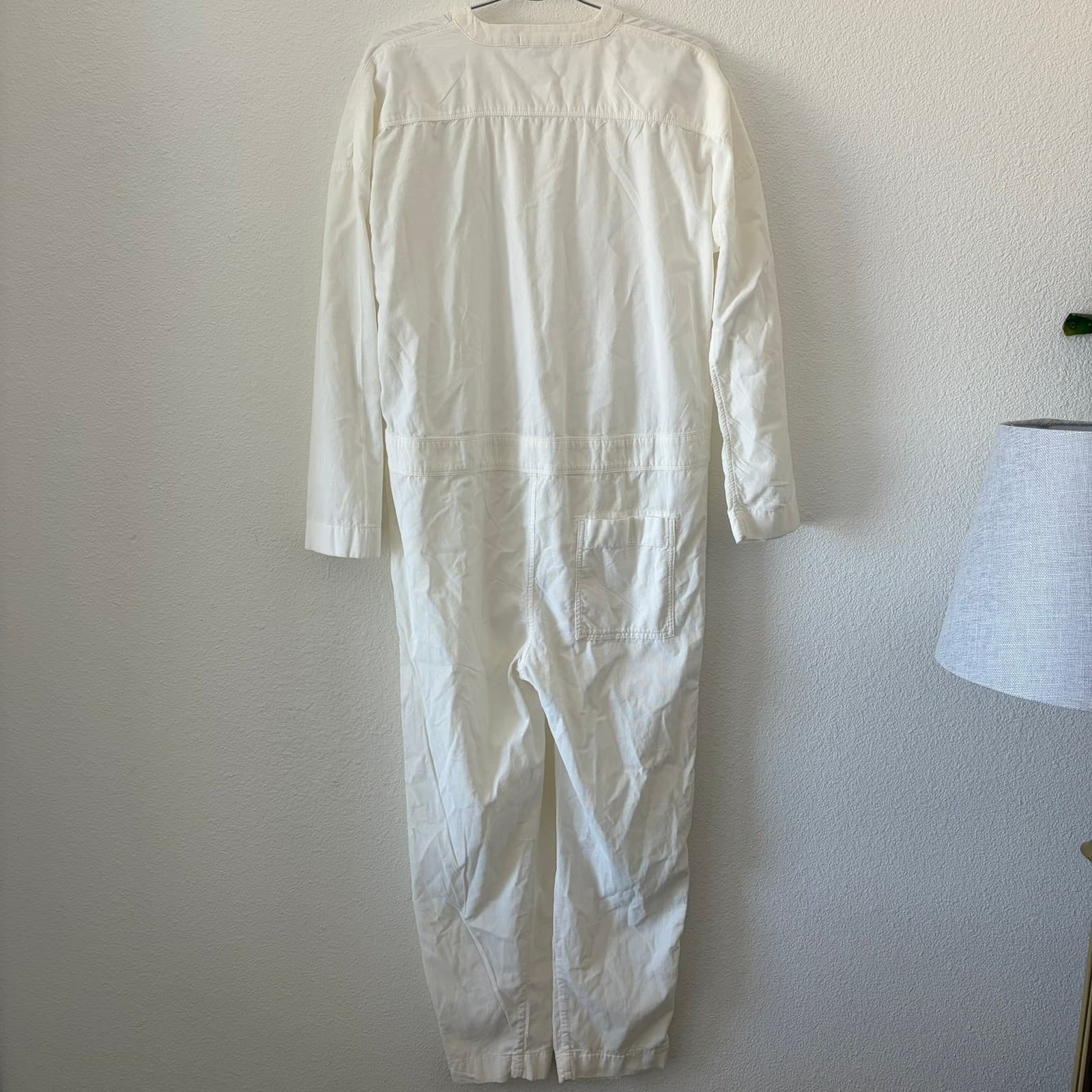James Perse Jumpsuit Womens 2 Ivory Corduroy Long Sleeve Utility Minimalist - Thumbnail 5