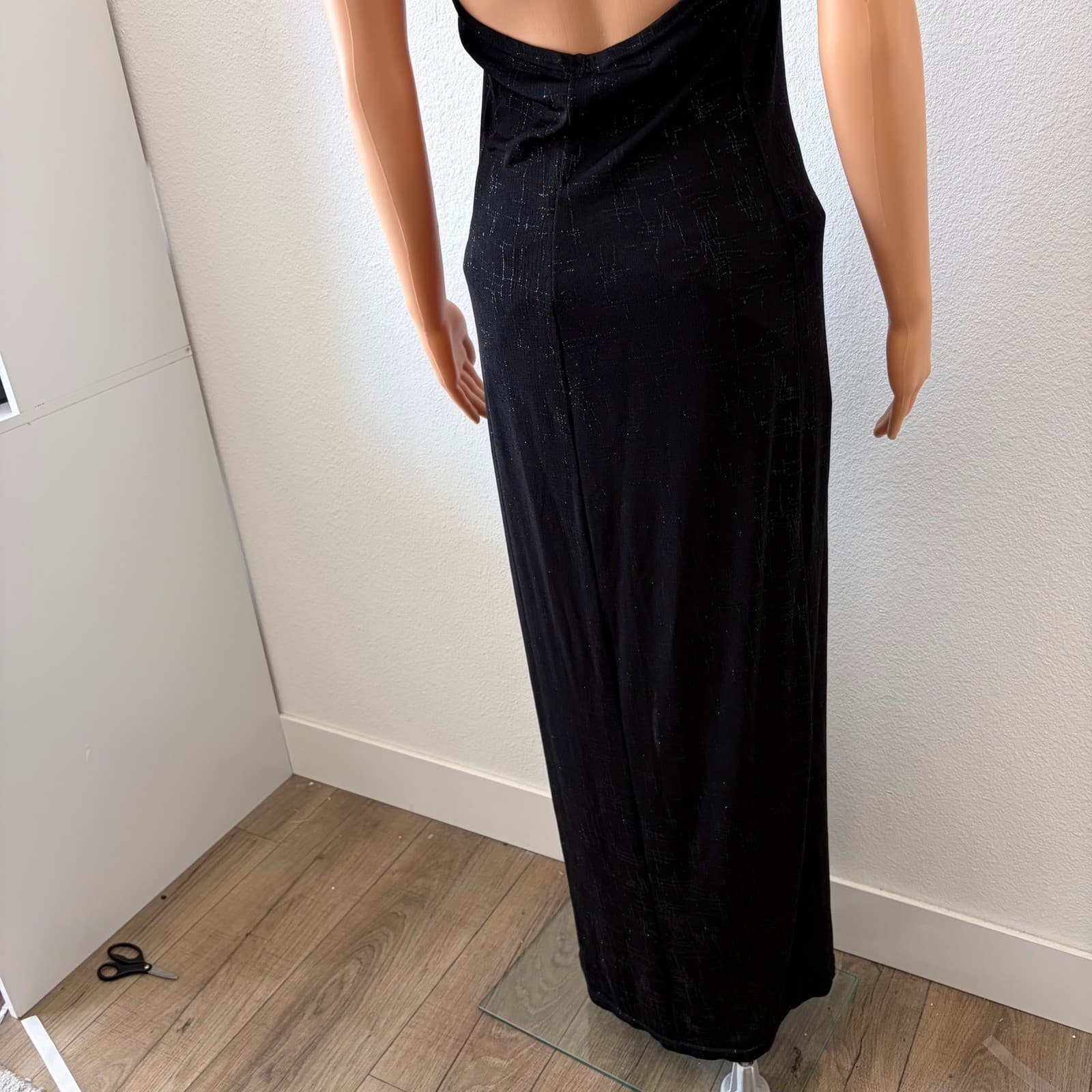 Luly K Maxi Dress Women LG Black Vintage 90s Y2K Halter Open Back Glitter Prom - Thumbnail 6