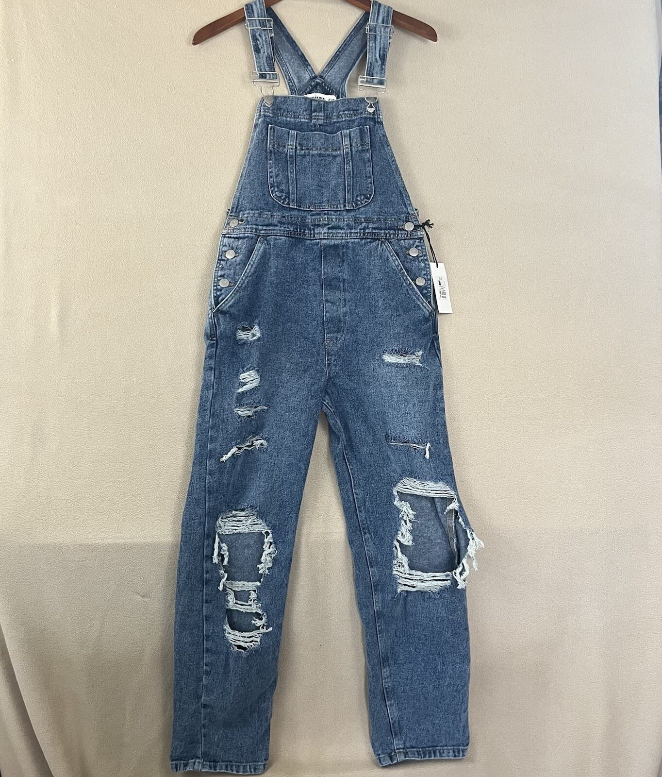 Refuge Overall Bibs Womens Size Small Ripped Distressed Denim Jeans Overalls - Thumbnail 4