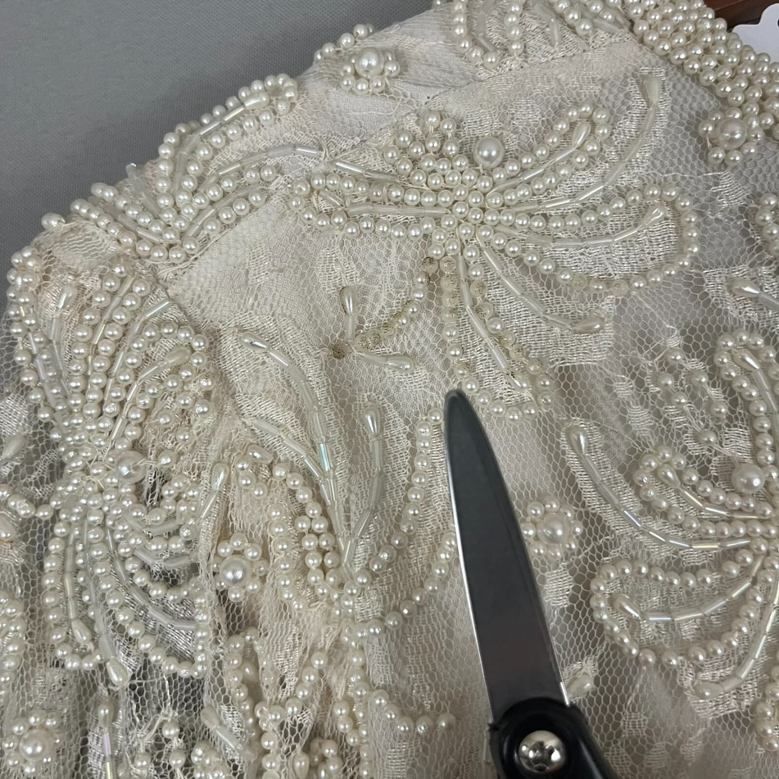 Vintage Scala Dress Women's 1X Ivory Floral Gown Shoulder Pads Formal Wedding - Thumbnail 9