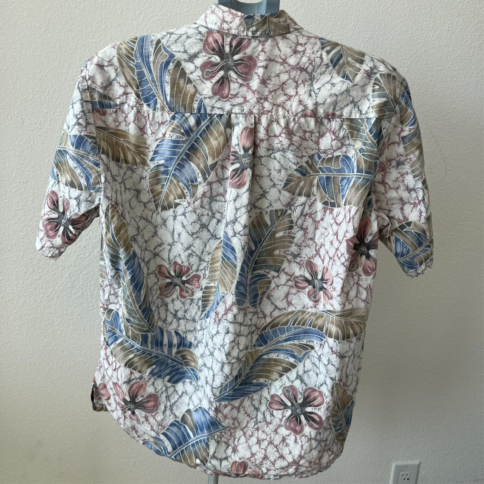 Cooke Street Reverse Print Hawaiian Shirt Men’s LG Floral Leaf Cracked Marble - Thumbnail 3