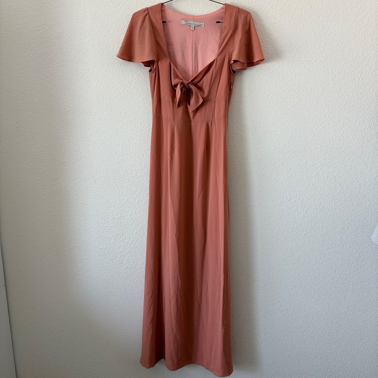 Lovers + Friends Tie Front Maxi Dress Womens XS Flutter Sleeve Coquette Romantic - Thumbnail 2