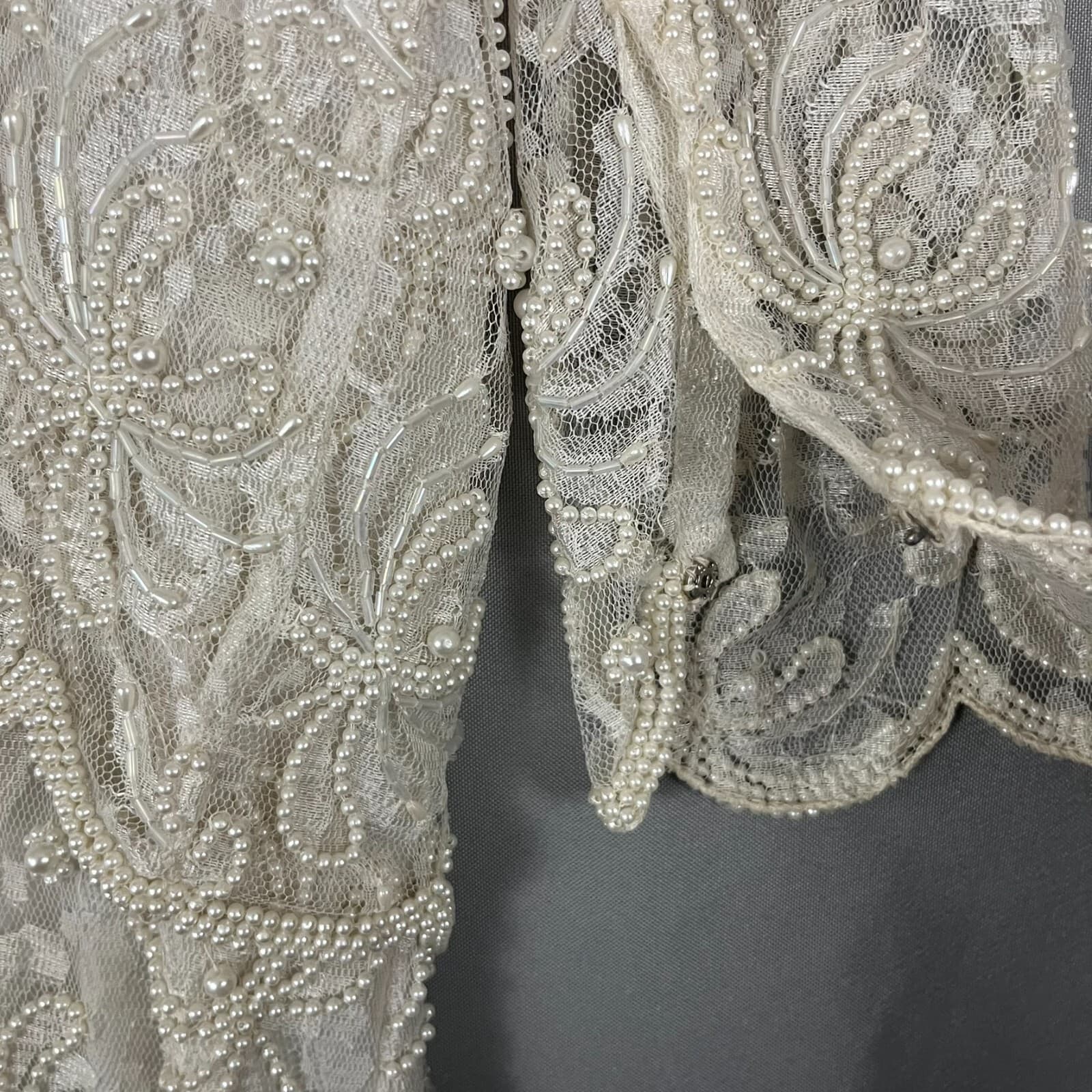 Vintage Scala Dress Women's 1X Ivory Floral Gown Shoulder Pads Formal Wedding - Thumbnail 6