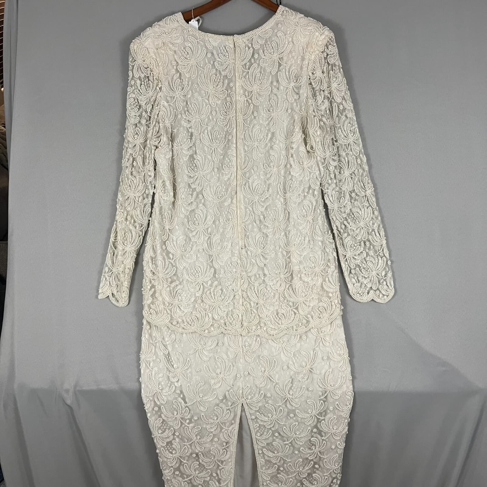 Vintage Scala Dress Women's 1X Ivory Floral Gown Shoulder Pads Formal Wedding - Thumbnail 7