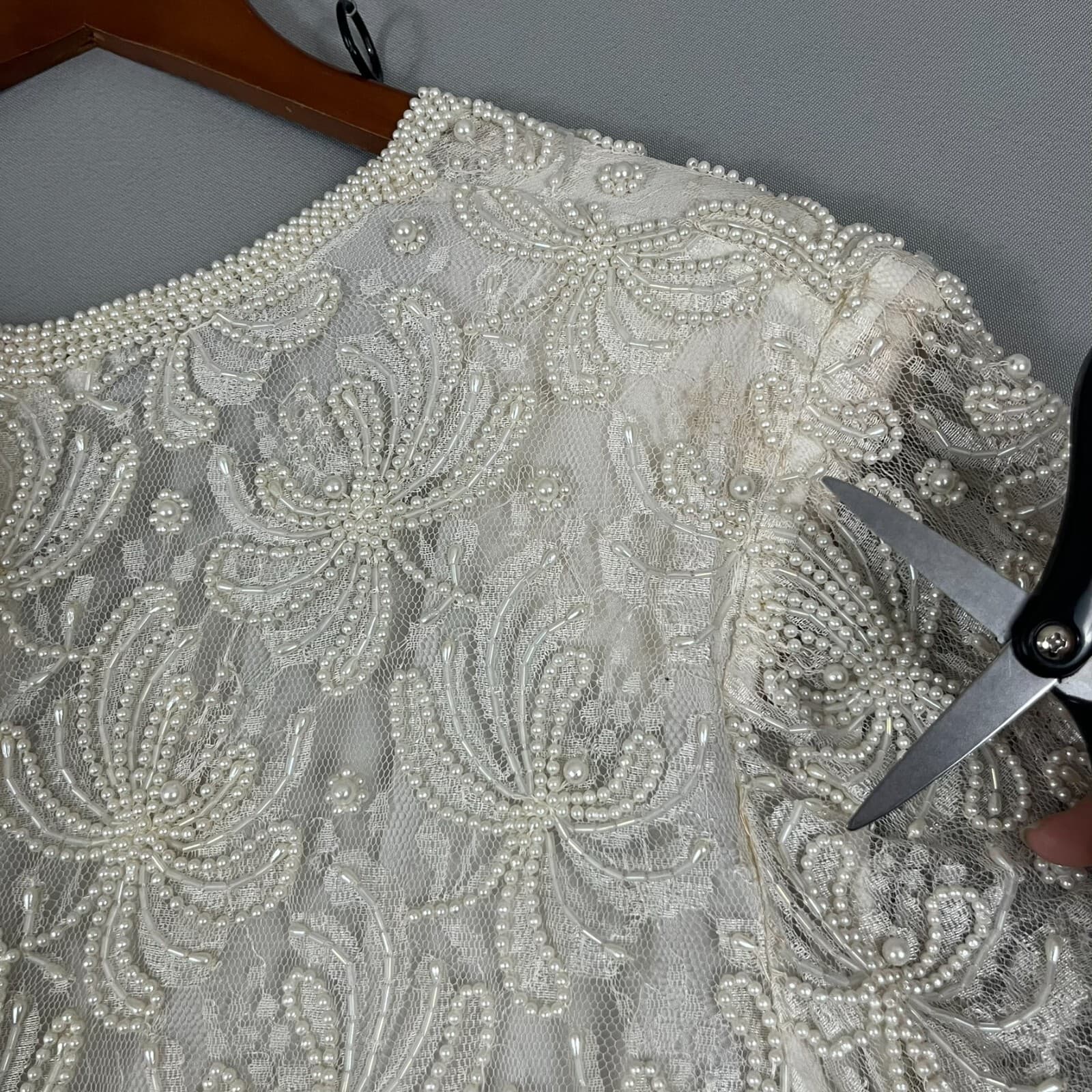 Vintage Scala Dress Women's 1X Ivory Floral Gown Shoulder Pads Formal Wedding - Thumbnail 10