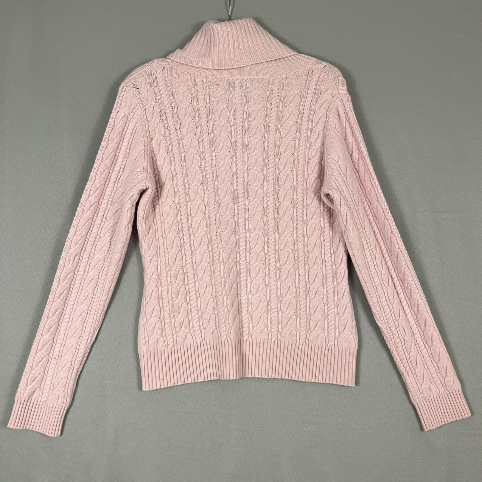 Bloomingdale's Sweater Women's Medium Pink 100% Cashmere Cable Knit Turtleneck - Thumbnail 5