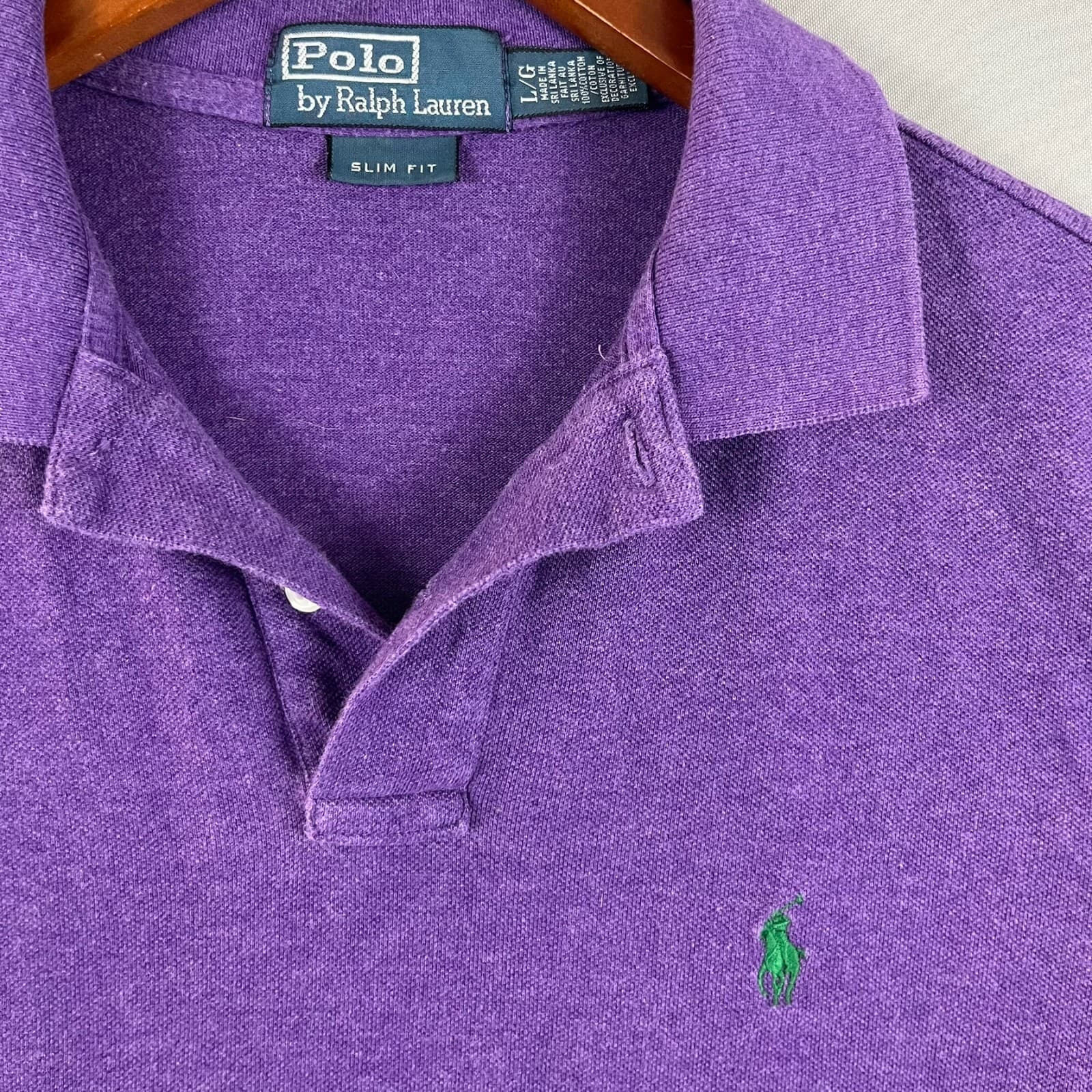 Vtg Polo Ralph Lauren Men's Polo Shirt LG Purple Short Sleeve Slim Green Horse - Thumbnail 2