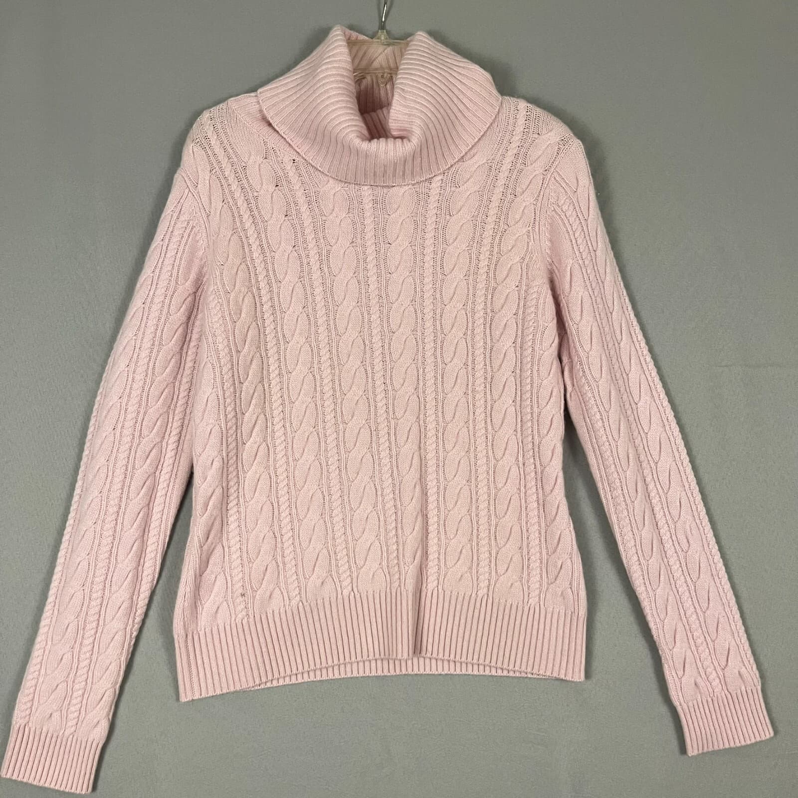 Bloomingdale's Sweater Women's Medium Pink 100% Cashmere Cable Knit Turtleneck - Thumbnail 2