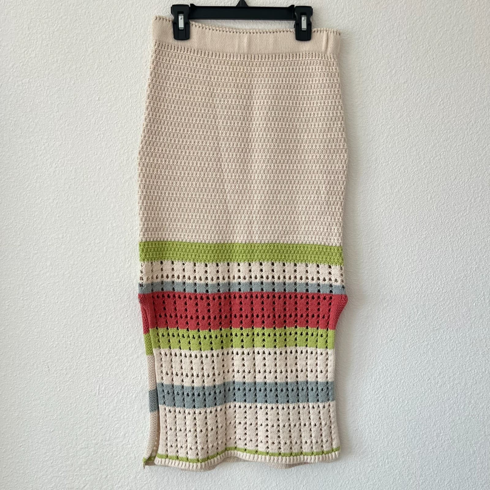 Free People Far From Here Midi Skirt Womens XS Multi Crochet Knit Boho Festival - Thumbnail 2