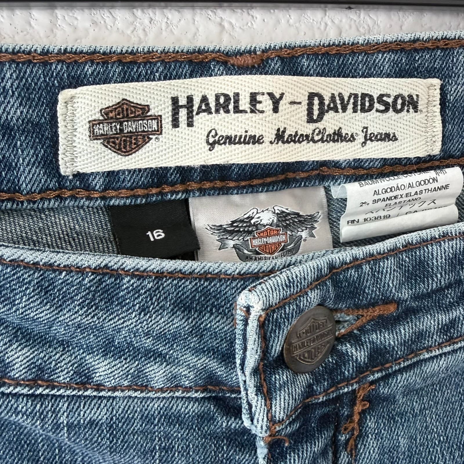 Vtg Harley-Davidson Genuine MotorClothes Jeans Size 16 Blue Denim Straight Leg - Thumbnail 2