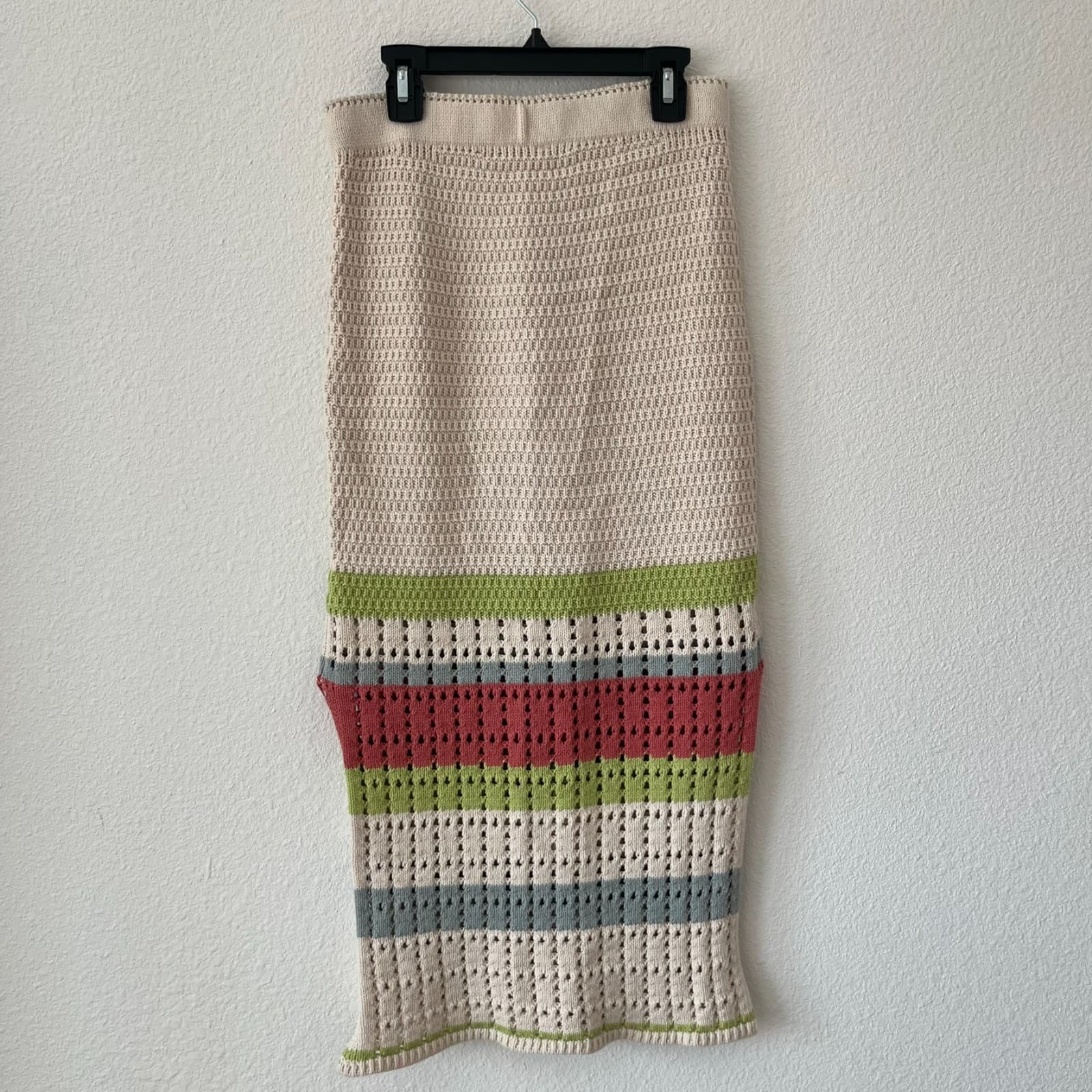 Free People Far From Here Midi Skirt Womens XS Multi Crochet Knit Boho Festival - Thumbnail 3