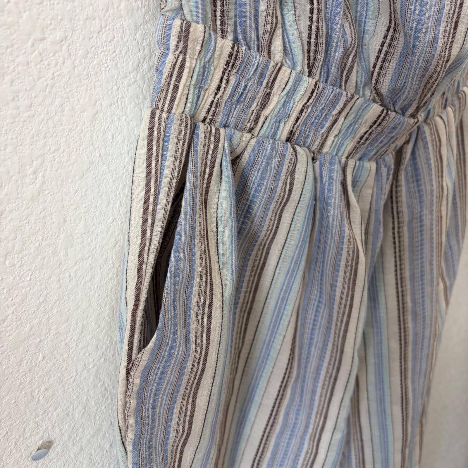 Bishop + Young Jumpsuit Women Size M Blue Striped Strapless Cotton Gauze - Thumbnail 3