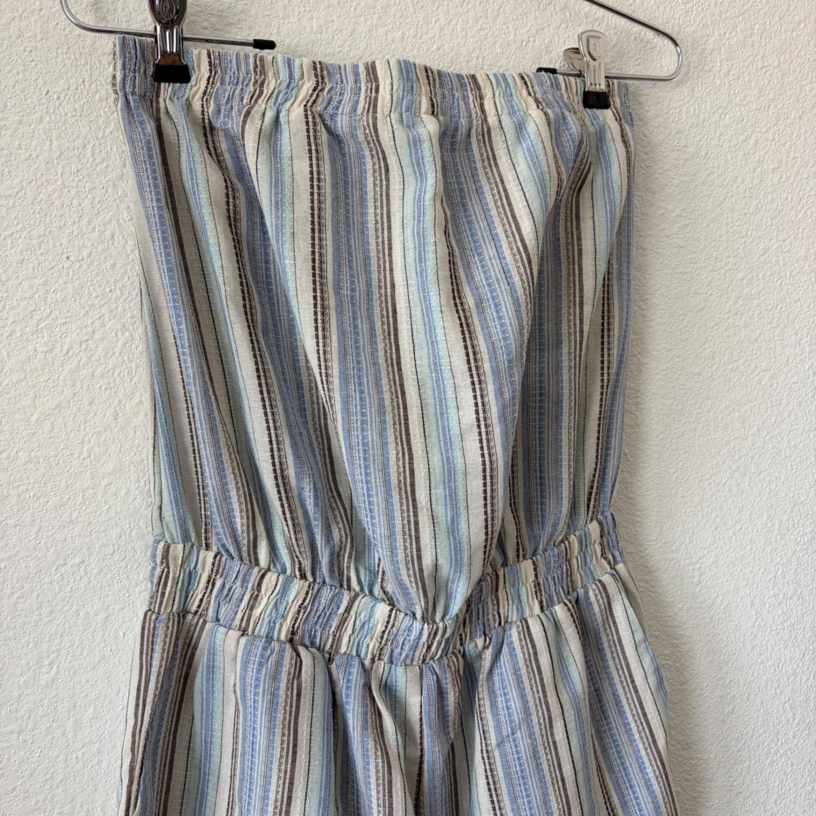 Bishop + Young Jumpsuit Women Size M Blue Striped Strapless Cotton Gauze - Thumbnail 2