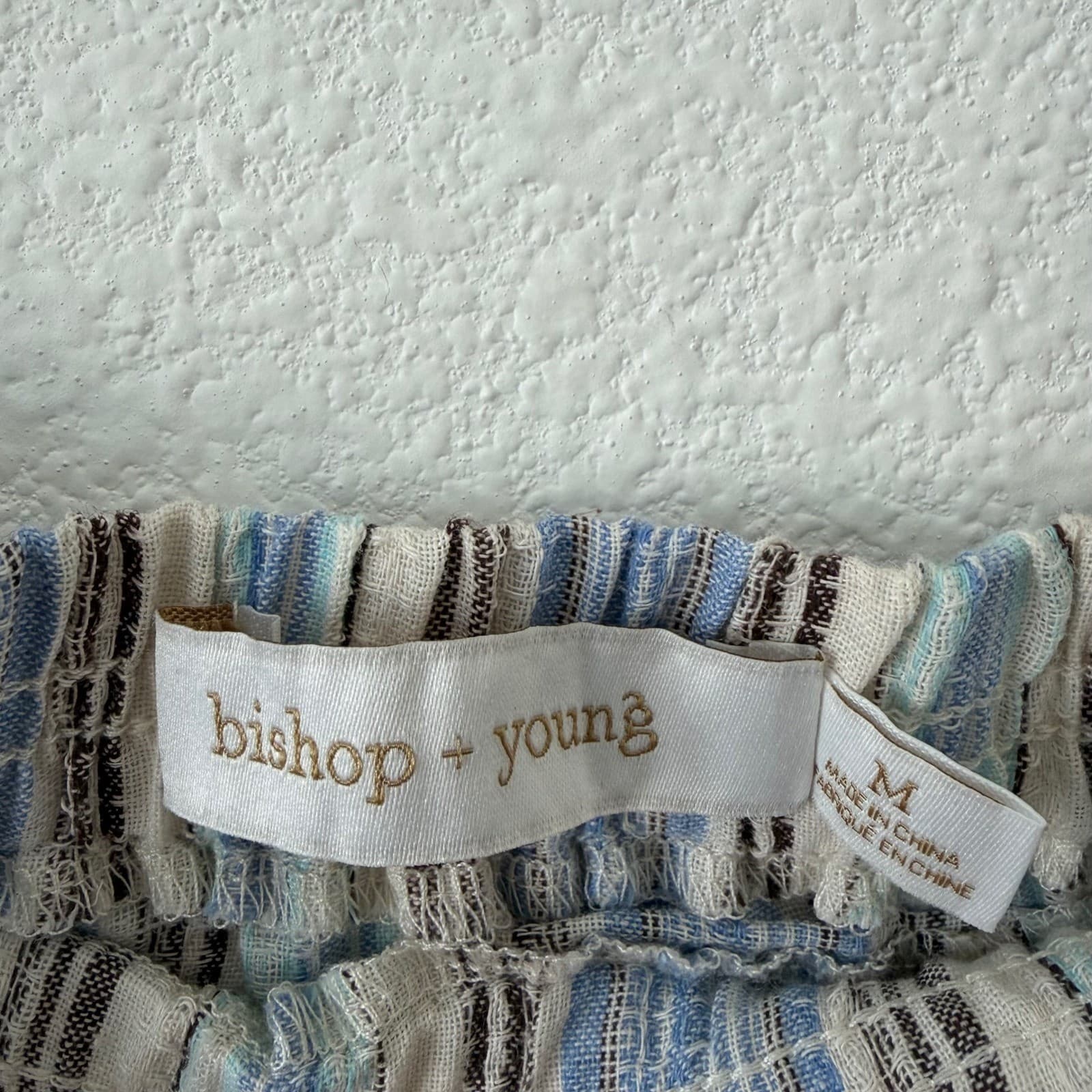 Bishop + Young Jumpsuit Women Size M Blue Striped Strapless Cotton Gauze - Thumbnail 4