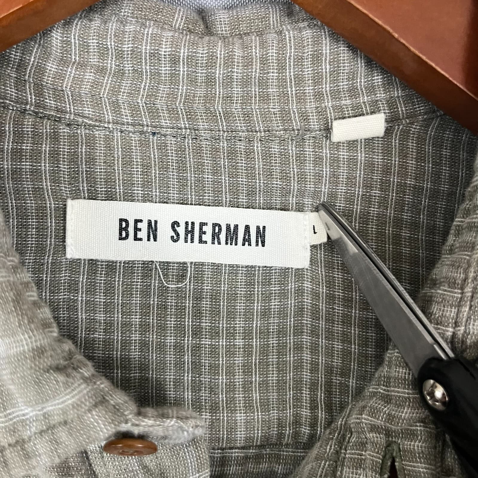 Ben Sherman Shirt Men's Large Olive Green Check Classic Pockets Button Up Grunge - Thumbnail 3