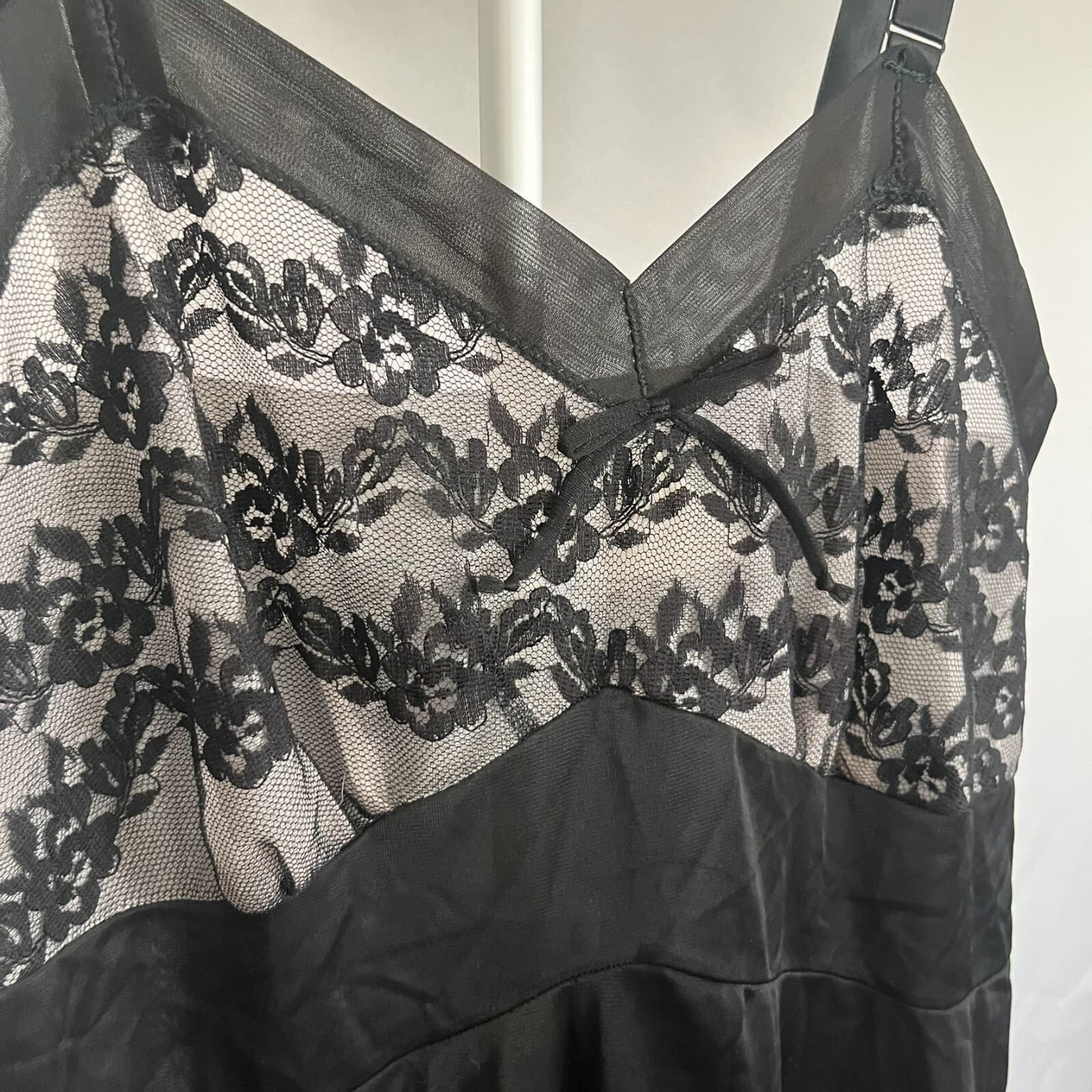 Vintage 60s Aristocraft by Superior Nightgown Slip Dress Black Lace Trim Size 36 - Thumbnail 2