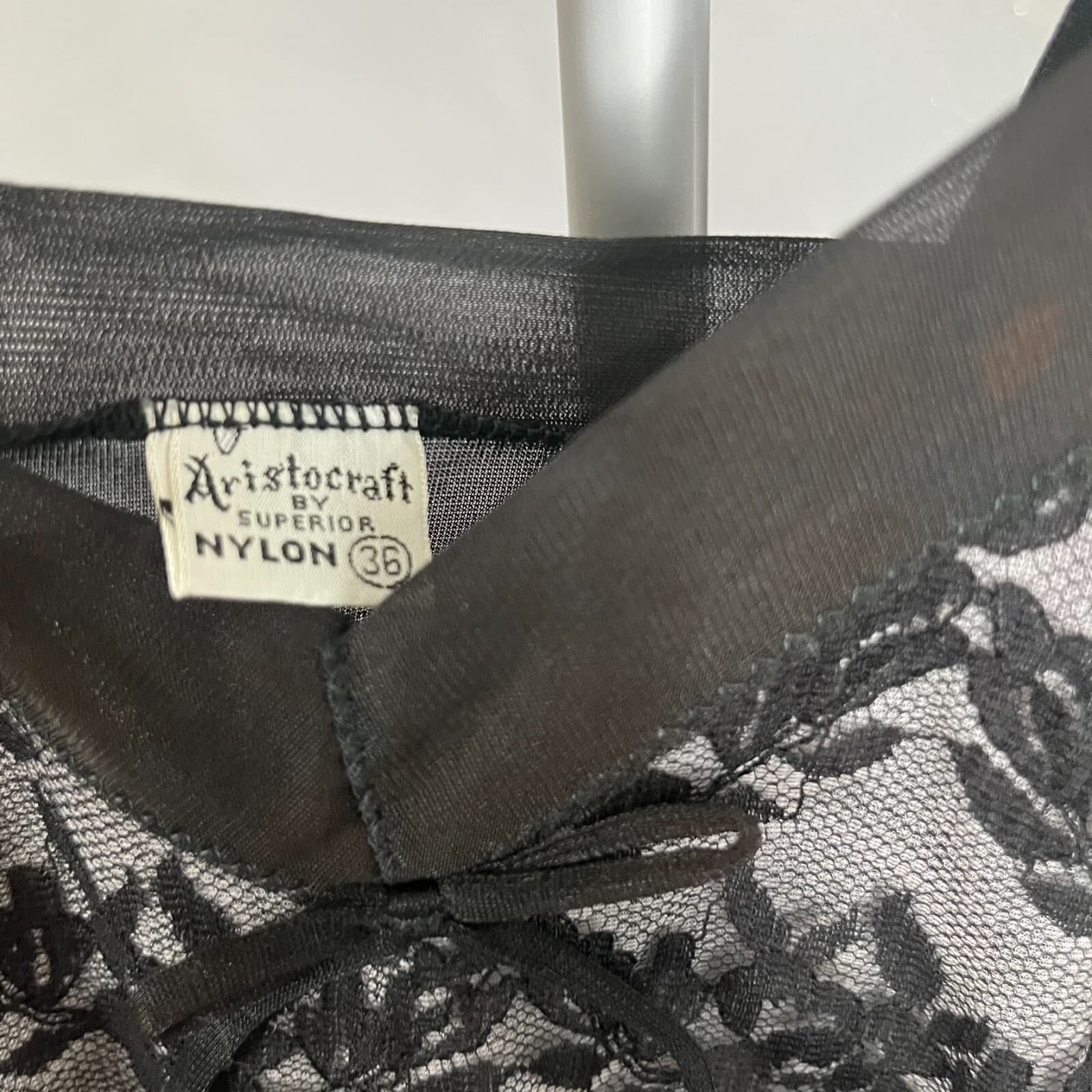 Vintage 60s Aristocraft by Superior Nightgown Slip Dress Black Lace Trim Size 36 - Thumbnail 5
