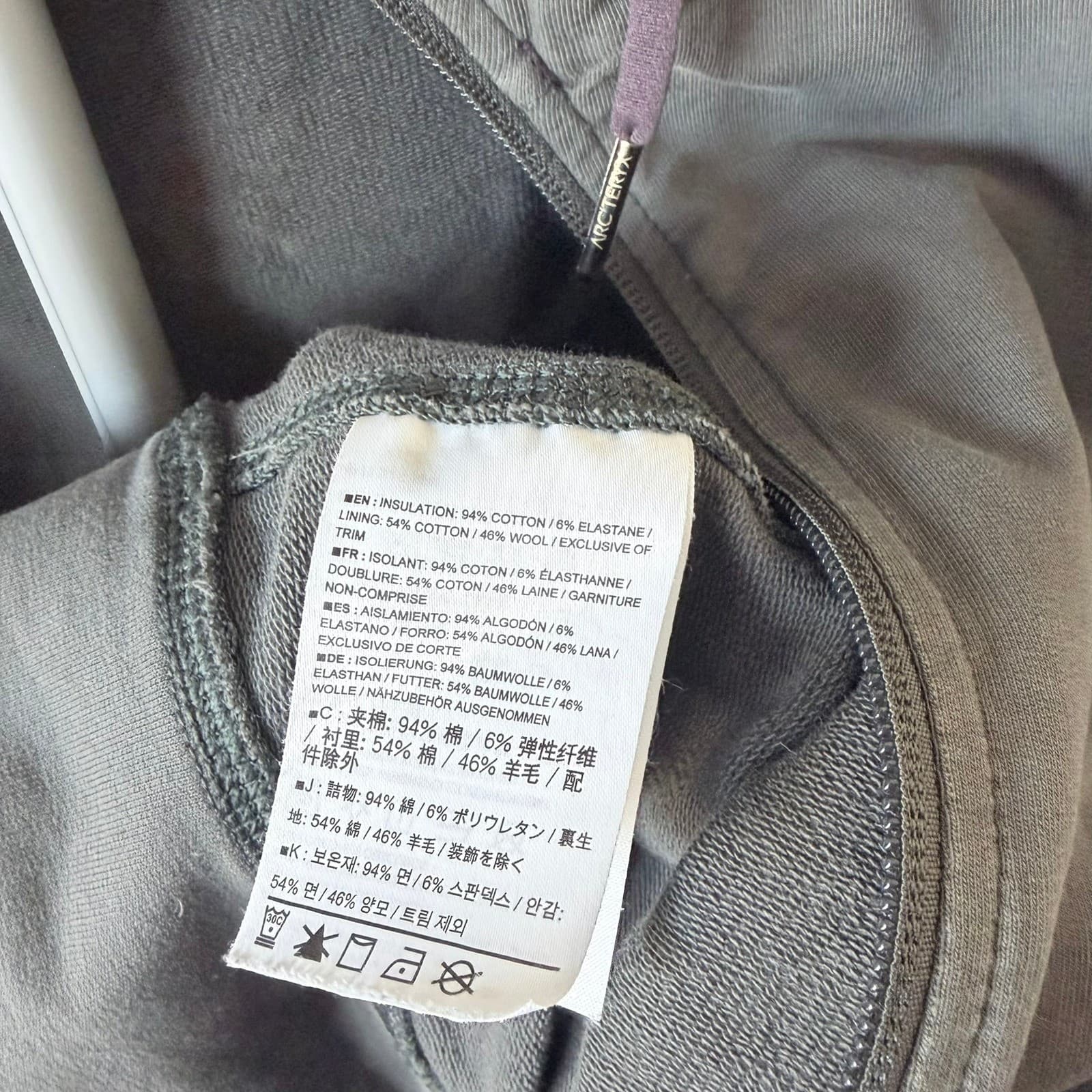 Arcteryx Mens Grey Cotton Wool Blend Full Zip Hoodie Grey XL Lifestyle Jacket - Thumbnail 6