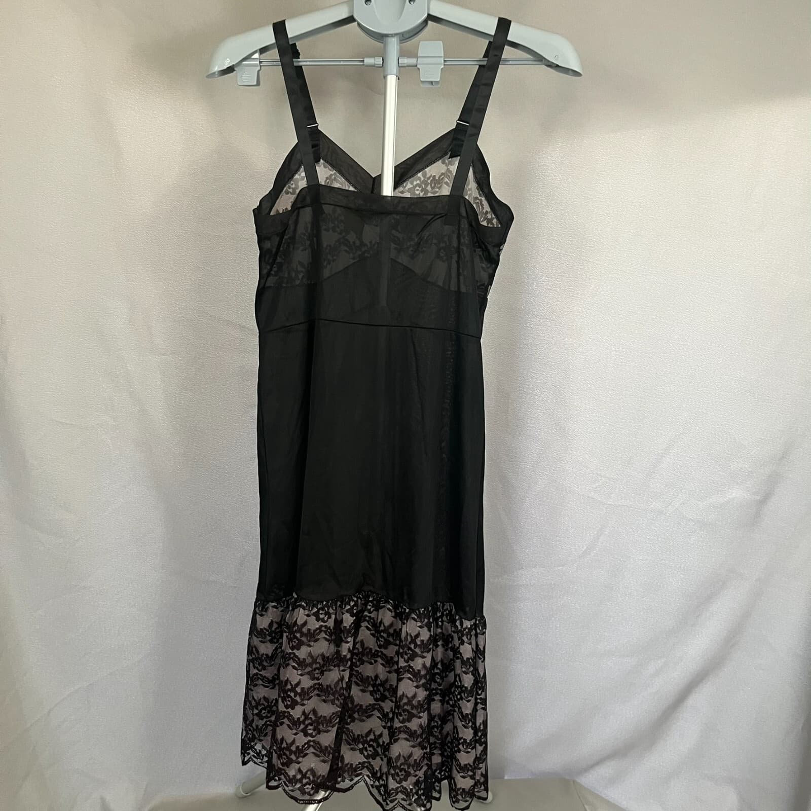 Vintage 60s Aristocraft by Superior Nightgown Slip Dress Black Lace Trim Size 36 - Thumbnail 4