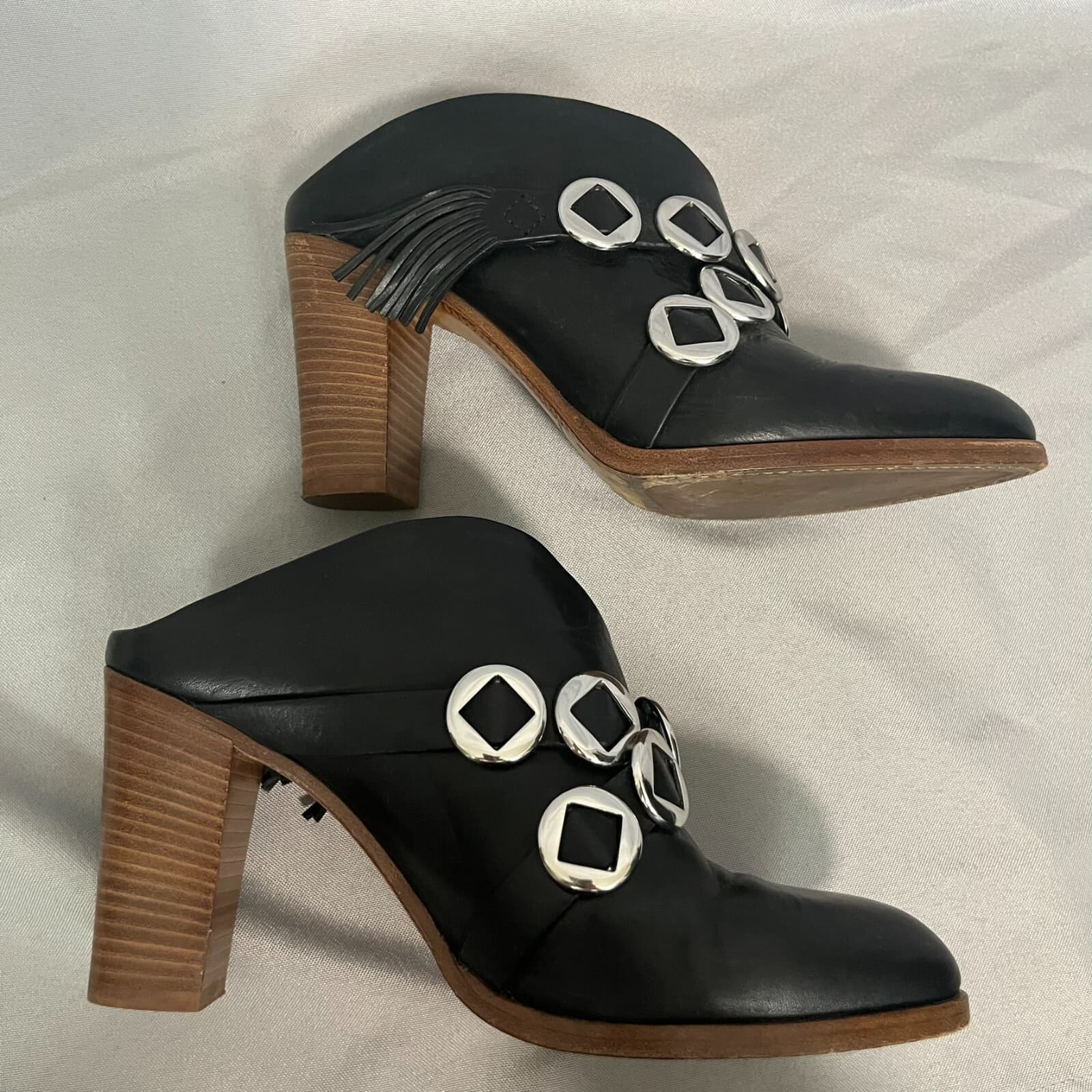 Frye June Mule Concho Women's Mule Size Black Leather Casual Slip On Block Heel - Thumbnail 4