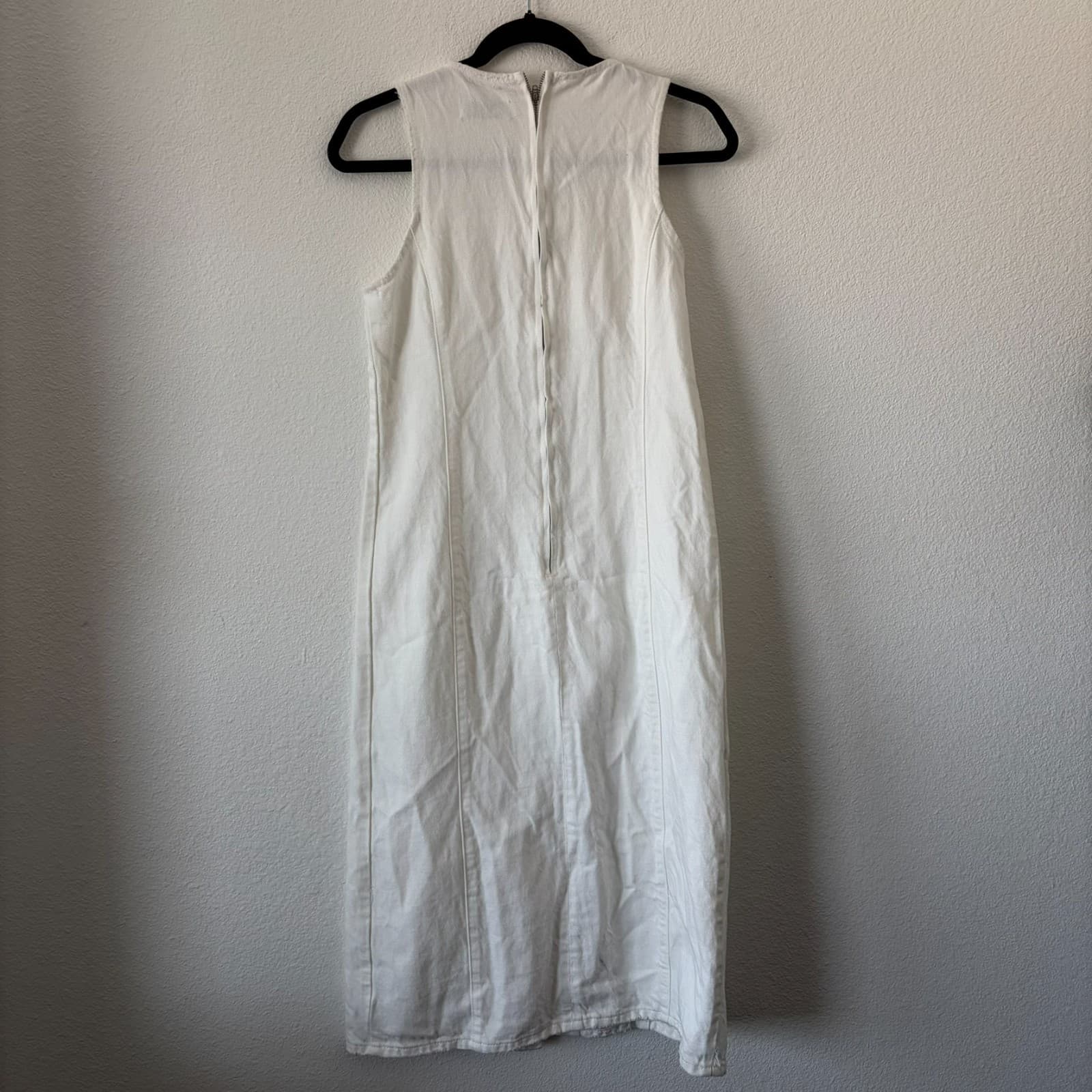 Zara Button-Down Dress Small White Denim Sleeveless Round Neck Front Buttons - Thumbnail 5