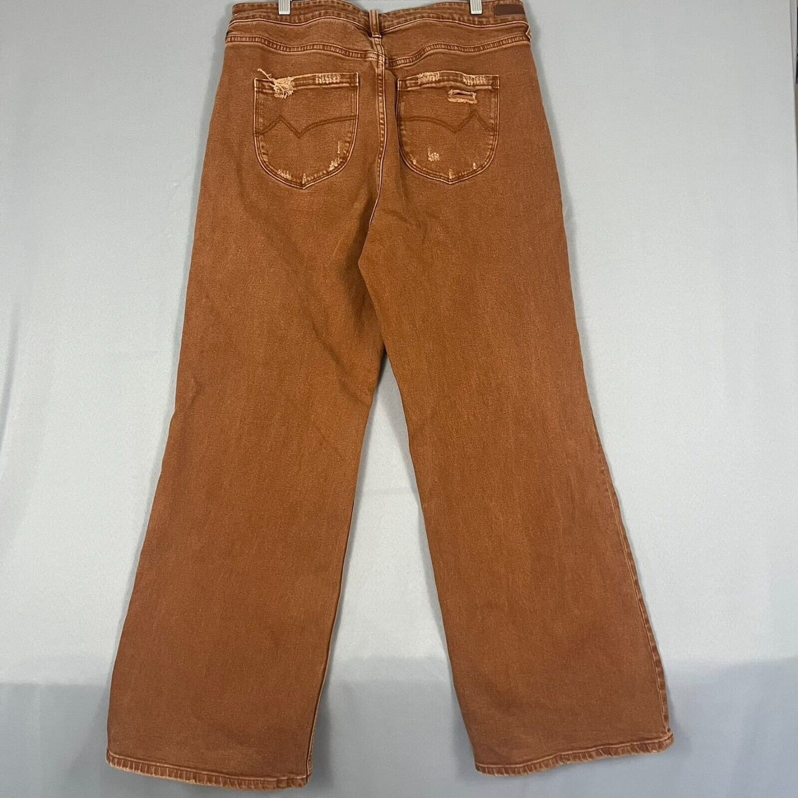 Cloe + Wolf Wide Leg Jeans Women 31X32 Copper Brown Denim Distressed Button Fly - Thumbnail 7