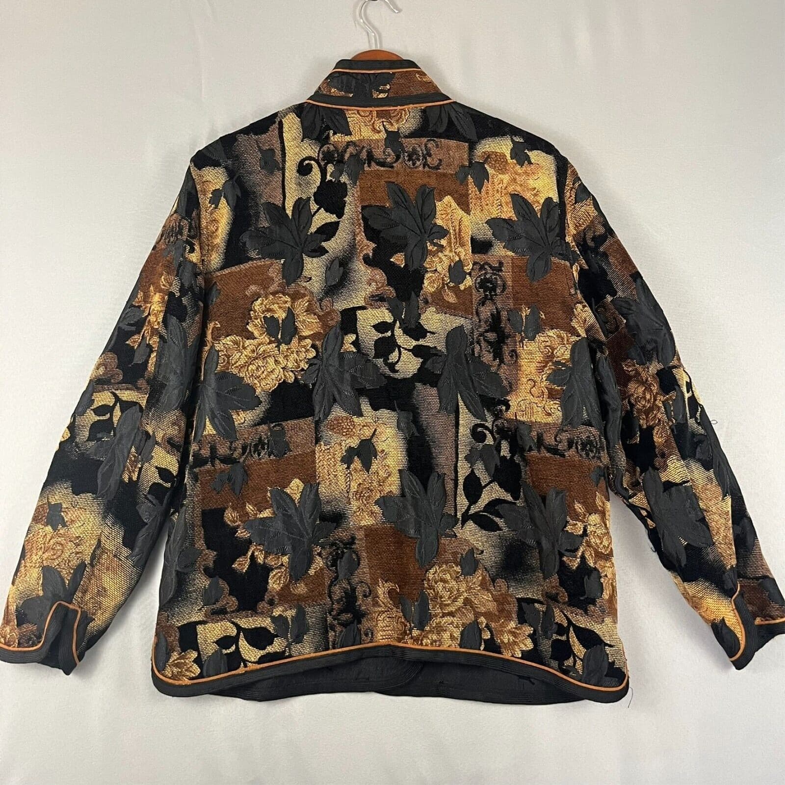 Women Reversible Tapestry Jacket Mrd Brown Fall Leaves Coat Cottage Countryside - Thumbnail 4