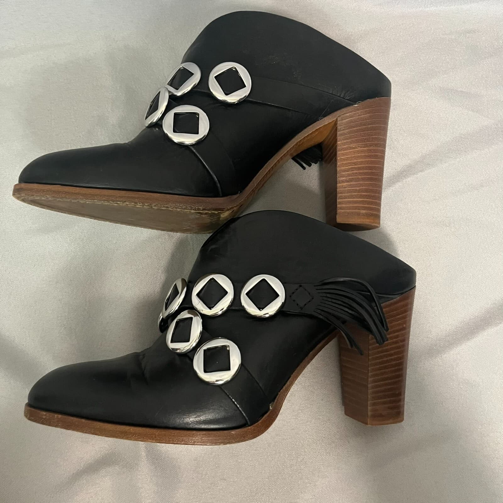 Frye June Mule Concho Women's Mule Size Black Leather Casual Slip On Block Heel - Thumbnail 3