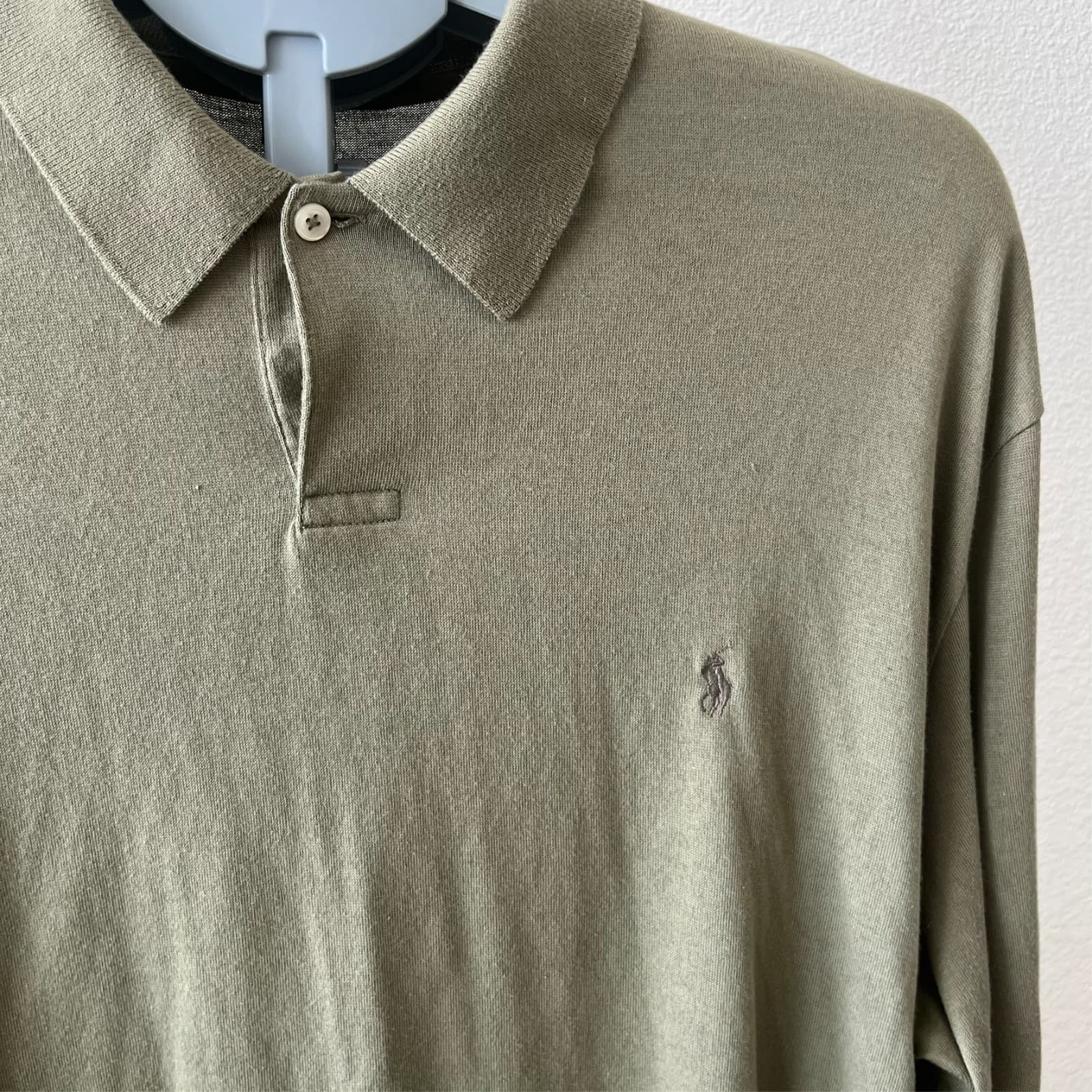 Vintage Polo By Ralph Lauren Long Sleeve Polo Shirt 90s Men's XL Green Soft/Thin - Thumbnail 2
