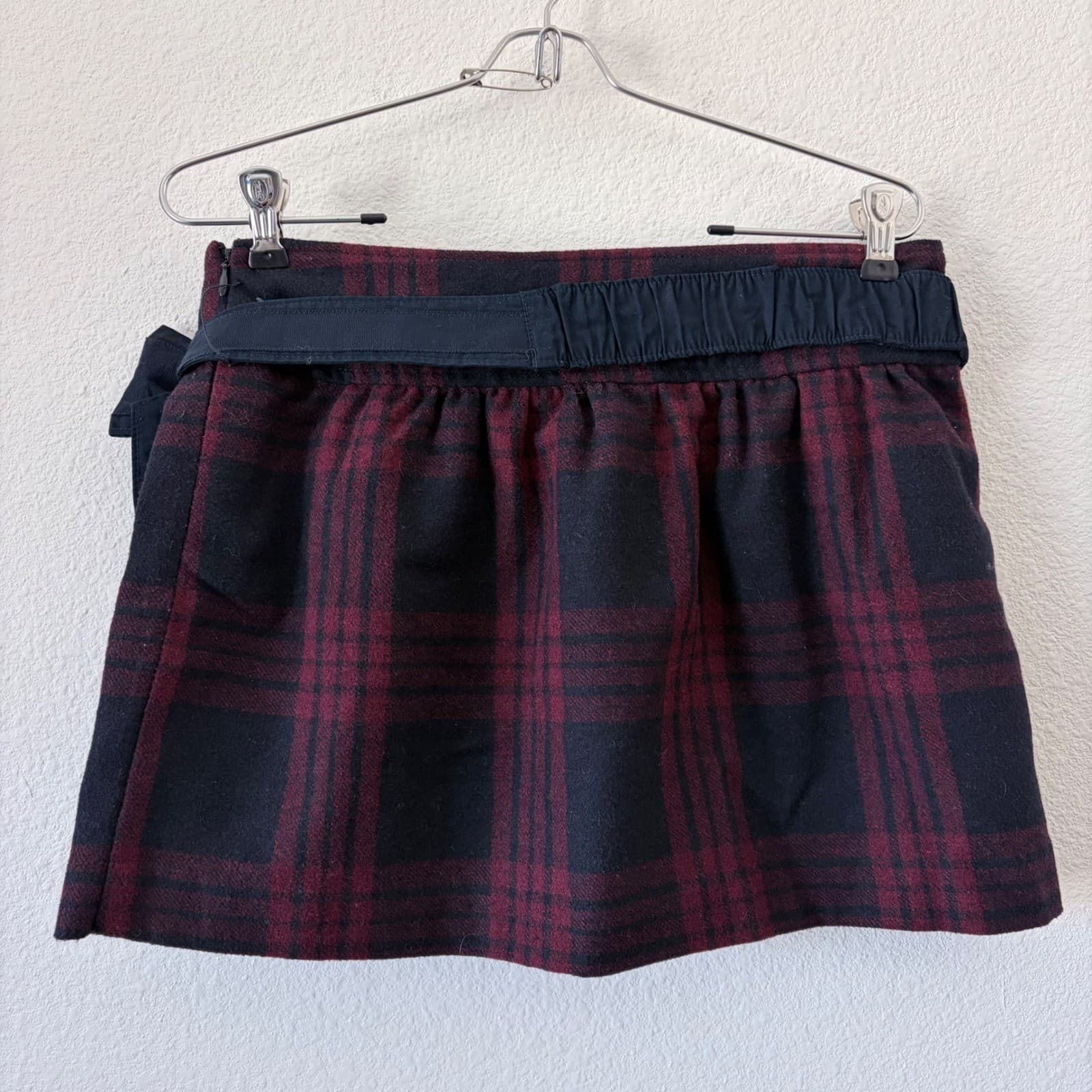 Abercrombie & Fitch Women Y2K Tartan Plaid Pleated Mini Skirt Burgundy Bow Sz 8 - Thumbnail 4