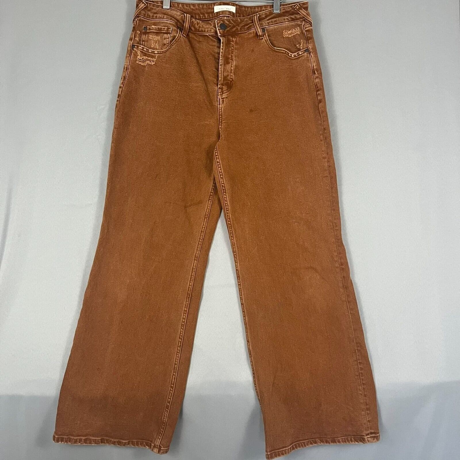 Cloe + Wolf Wide Leg Jeans Women 31X32 Copper Brown Denim Distressed Button Fly - Thumbnail 3