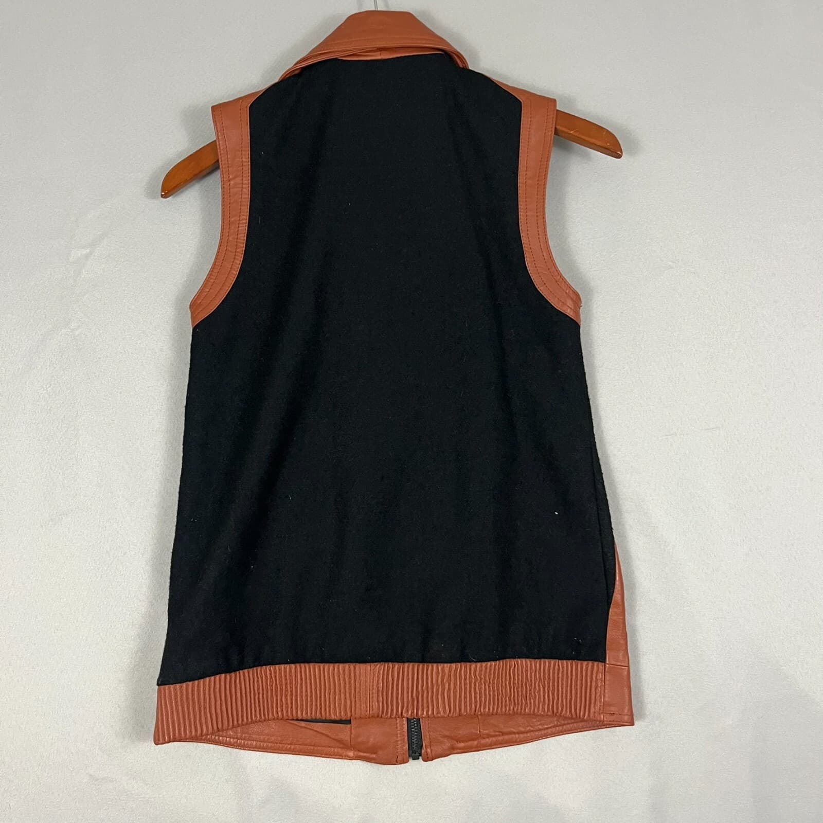 Mural Womens XS Brown Leather Vest Moto Asymmetrical Wool Chic Edgy Biker Zip Up - Thumbnail 6