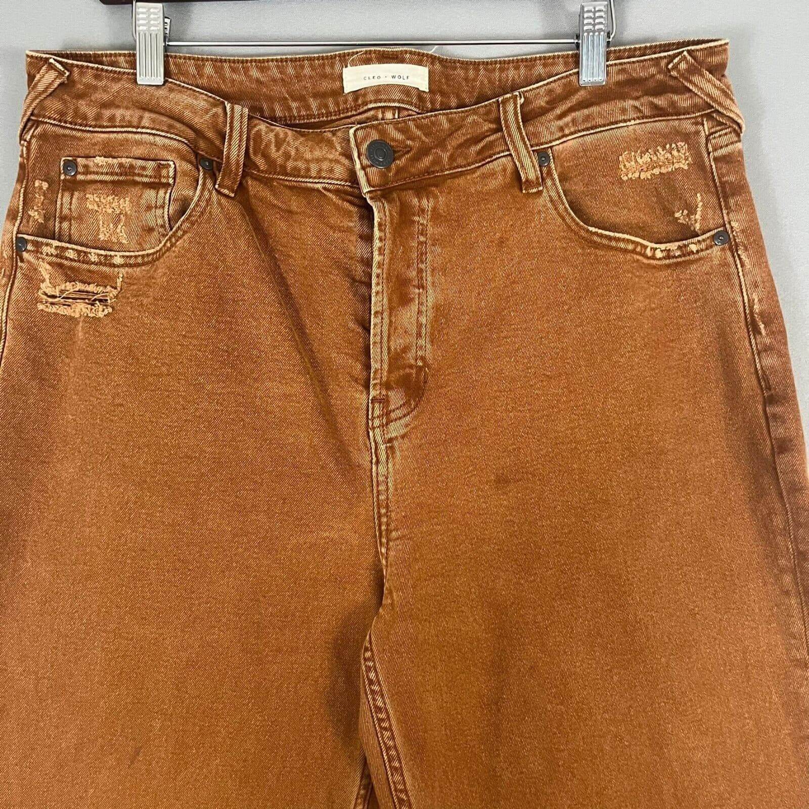 Cloe + Wolf Wide Leg Jeans Women 31X32 Copper Brown Denim Distressed Button Fly - Thumbnail 6