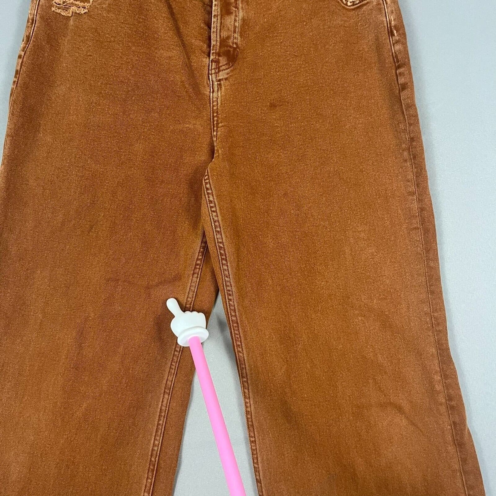Cloe + Wolf Wide Leg Jeans Women 31X32 Copper Brown Denim Distressed Button Fly - Thumbnail 4