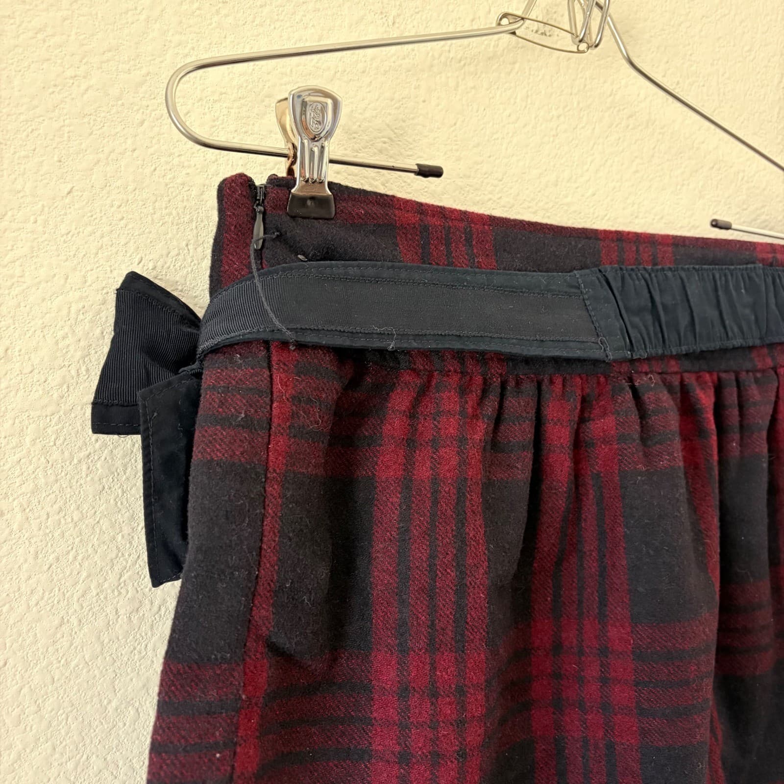 Abercrombie & Fitch Women Y2K Tartan Plaid Pleated Mini Skirt Burgundy Bow Sz 8 - Thumbnail 5