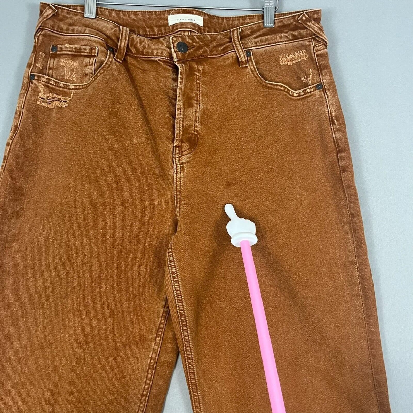 Cloe + Wolf Wide Leg Jeans Women 31X32 Copper Brown Denim Distressed Button Fly - Thumbnail 5