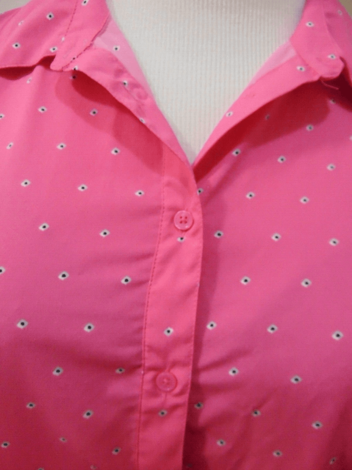Merona Button Blouse Shirt Relaxed Fit Shrink Resistant Pink W/ Dots - Size XL - Thumbnail 5