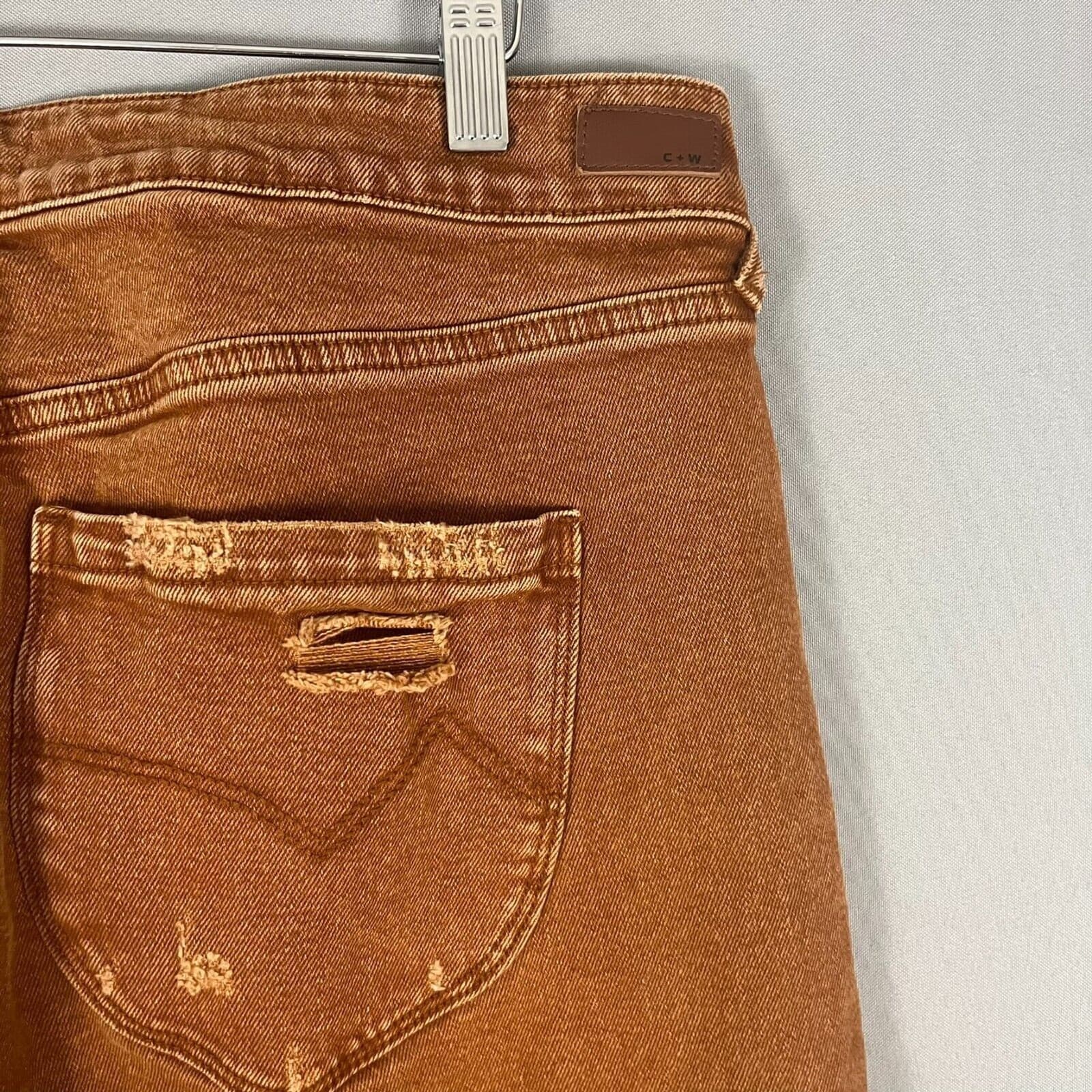 Cloe + Wolf Wide Leg Jeans Women 31X32 Copper Brown Denim Distressed Button Fly - Thumbnail 8
