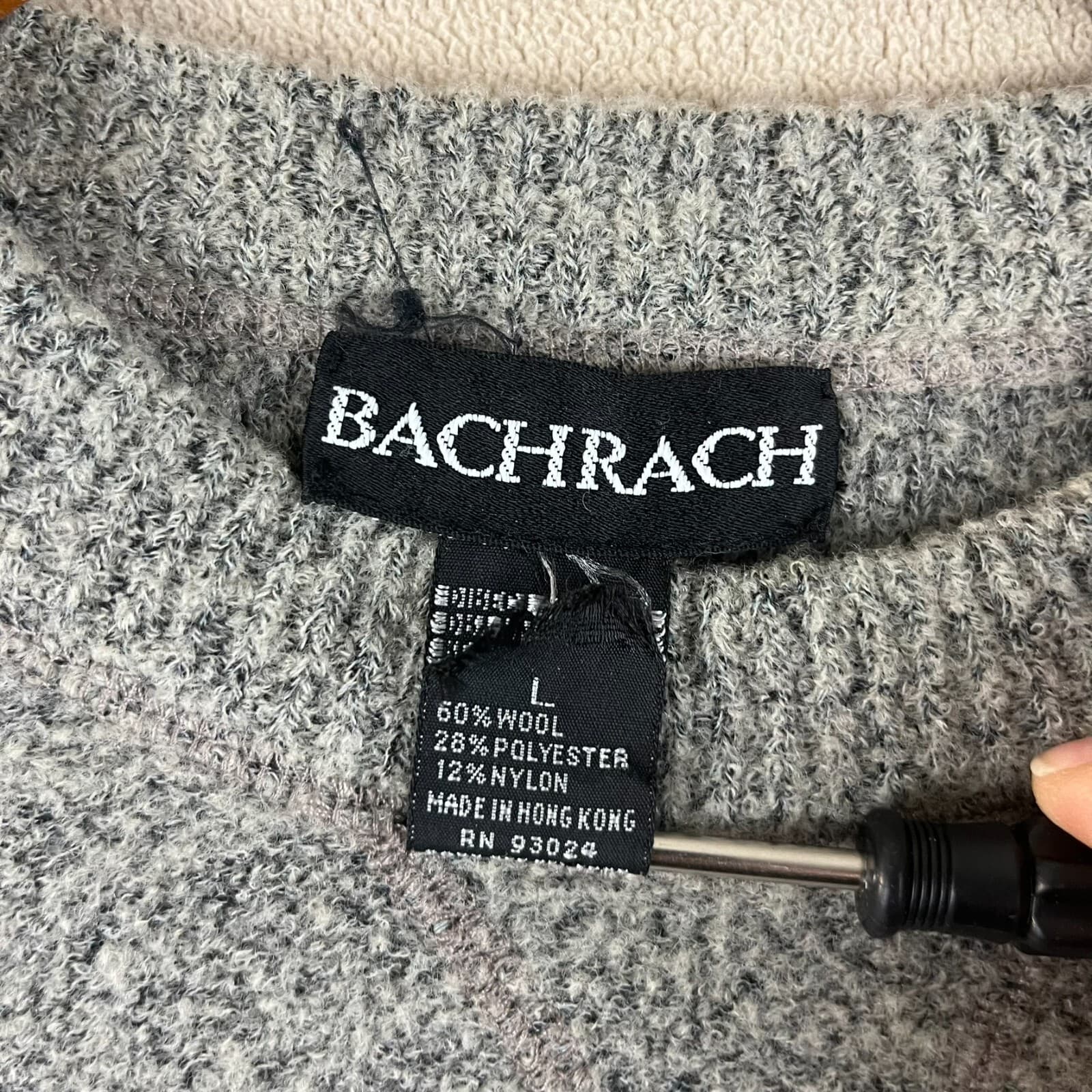 Bachrach Sweater Men's Size Large Grey Crew Neck Pullover Wool Blend Minimalist - Thumbnail 2