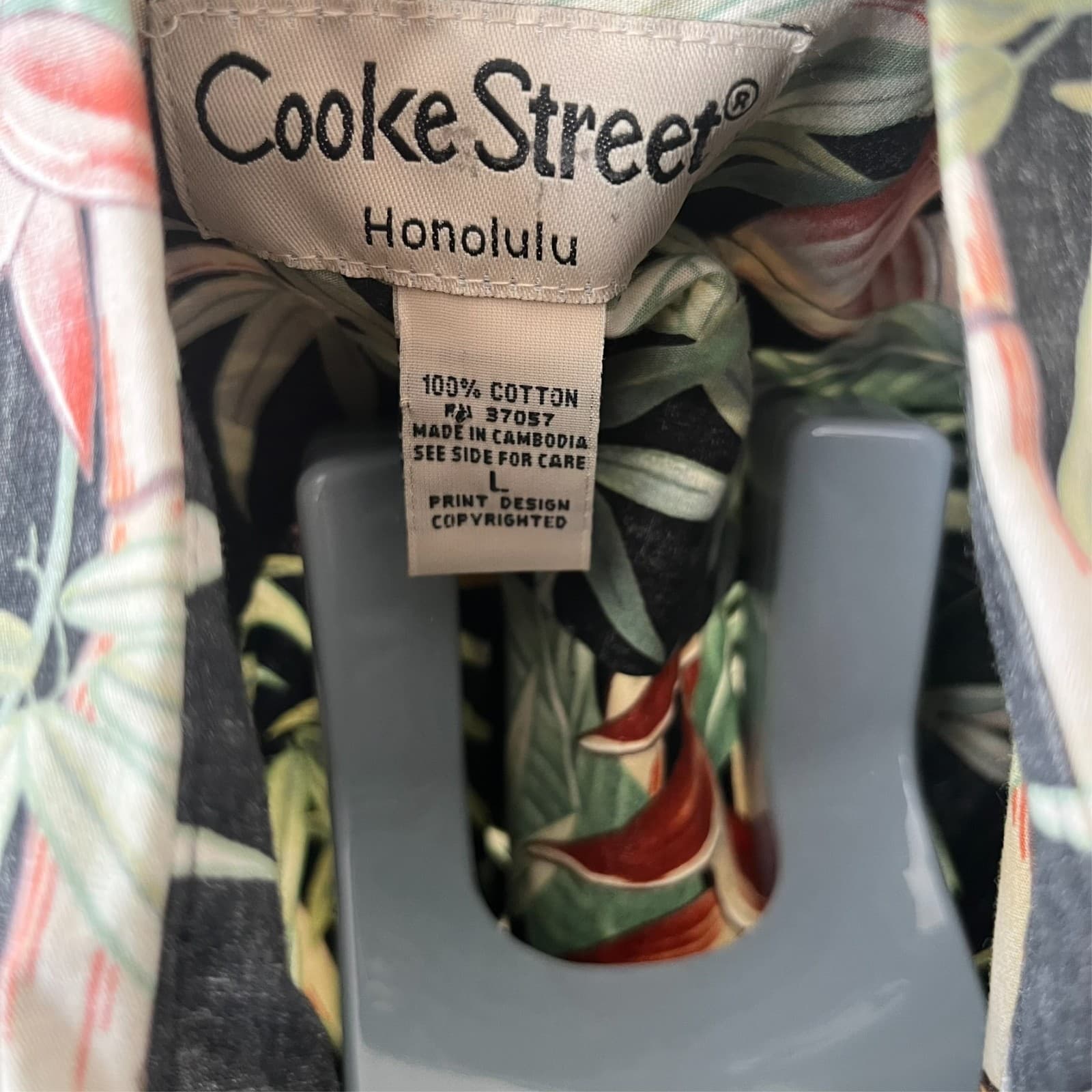 Cooke Street Honolulu Reverse Print Aloha Shirt Men LG Faded Tropical Black Leaf - Thumbnail 5