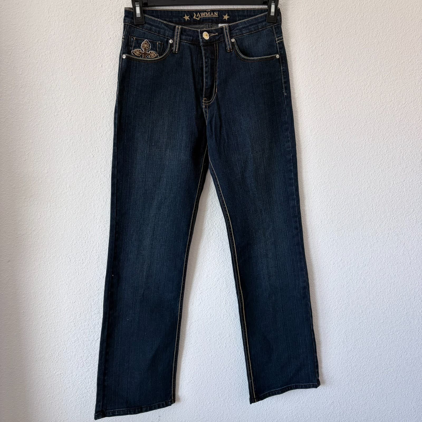 Lawman Bootcut Jeans Size 7/8 Fleur-de-Lis Embellished Y2K RN58389 Stretch Denim - Thumbnail 3