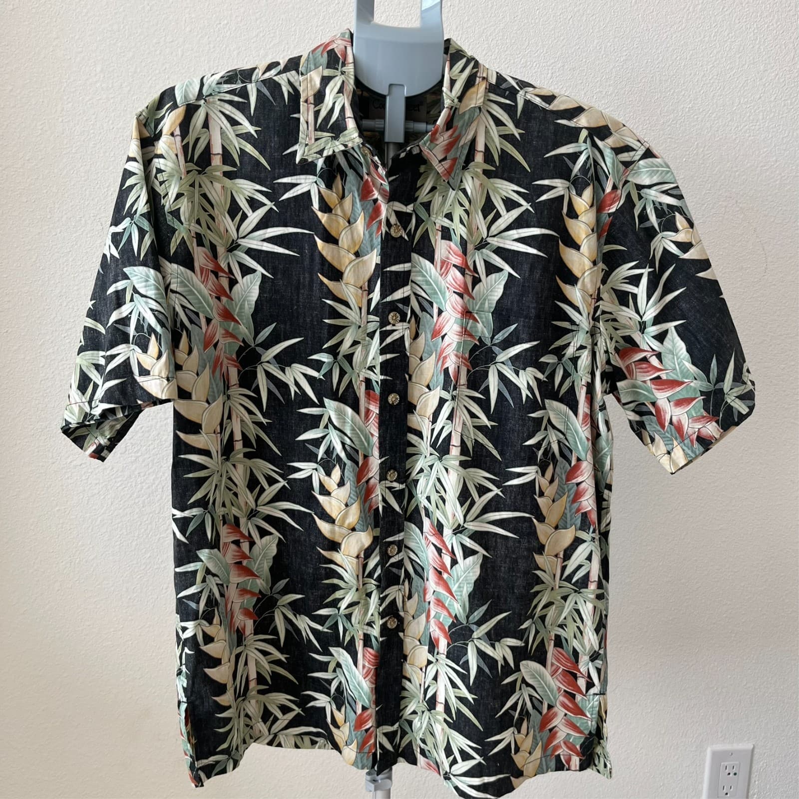 Cooke Street Honolulu Reverse Print Aloha Shirt Men LG Faded Tropical Black Leaf - Thumbnail 3