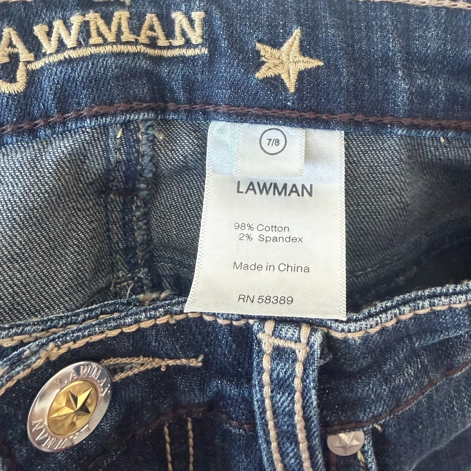 Lawman Bootcut Jeans Size 7/8 Fleur-de-Lis Embellished Y2K RN58389 Stretch Denim - Thumbnail 5