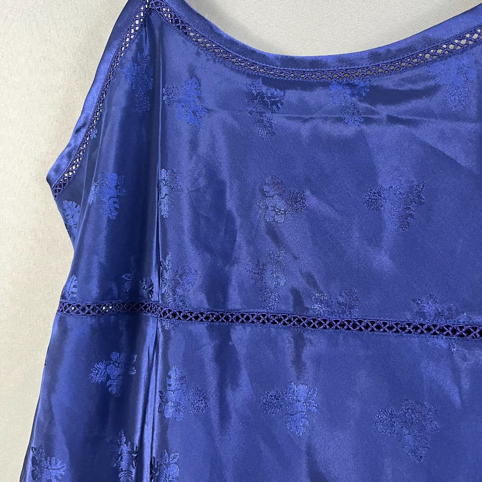 VTG Valerie Stevens Intimates Chemise Nightgown Blue Floral Sleepwear Size LG - Thumbnail 3