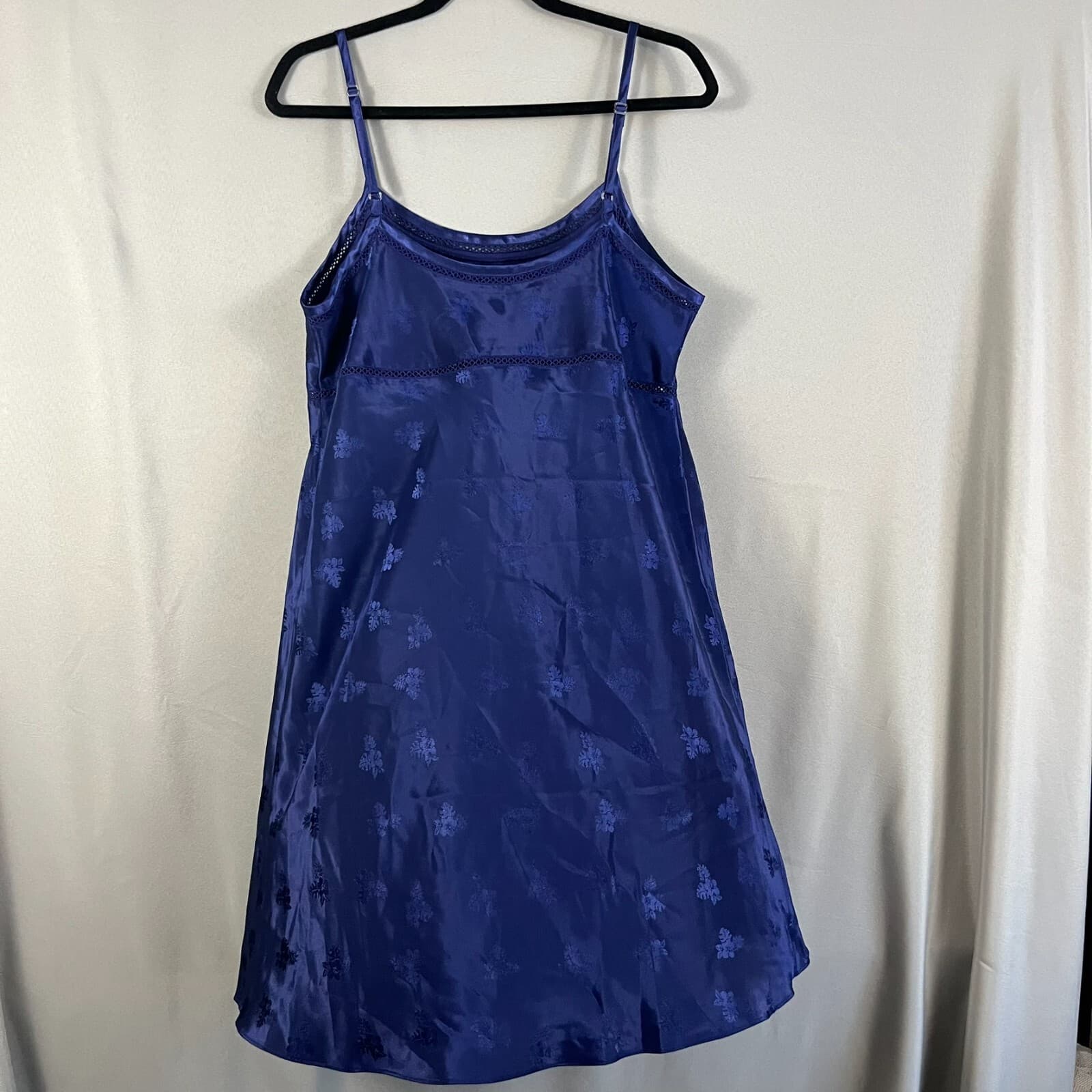 VTG Valerie Stevens Intimates Chemise Nightgown Blue Floral Sleepwear Size LG - Thumbnail 2