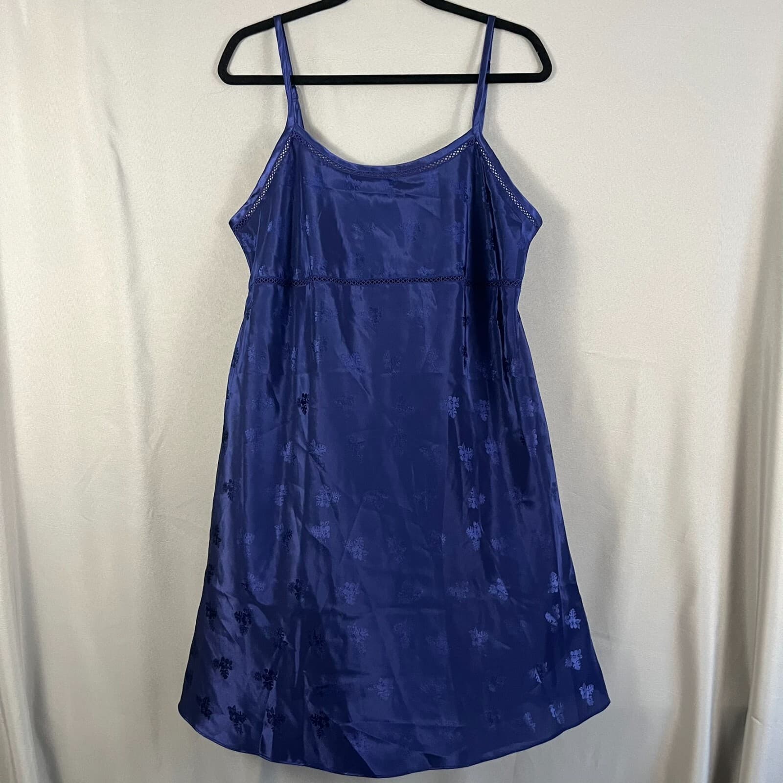 VTG Valerie Stevens Intimates Chemise Nightgown Blue Floral Sleepwear Size LG - Thumbnail 7
