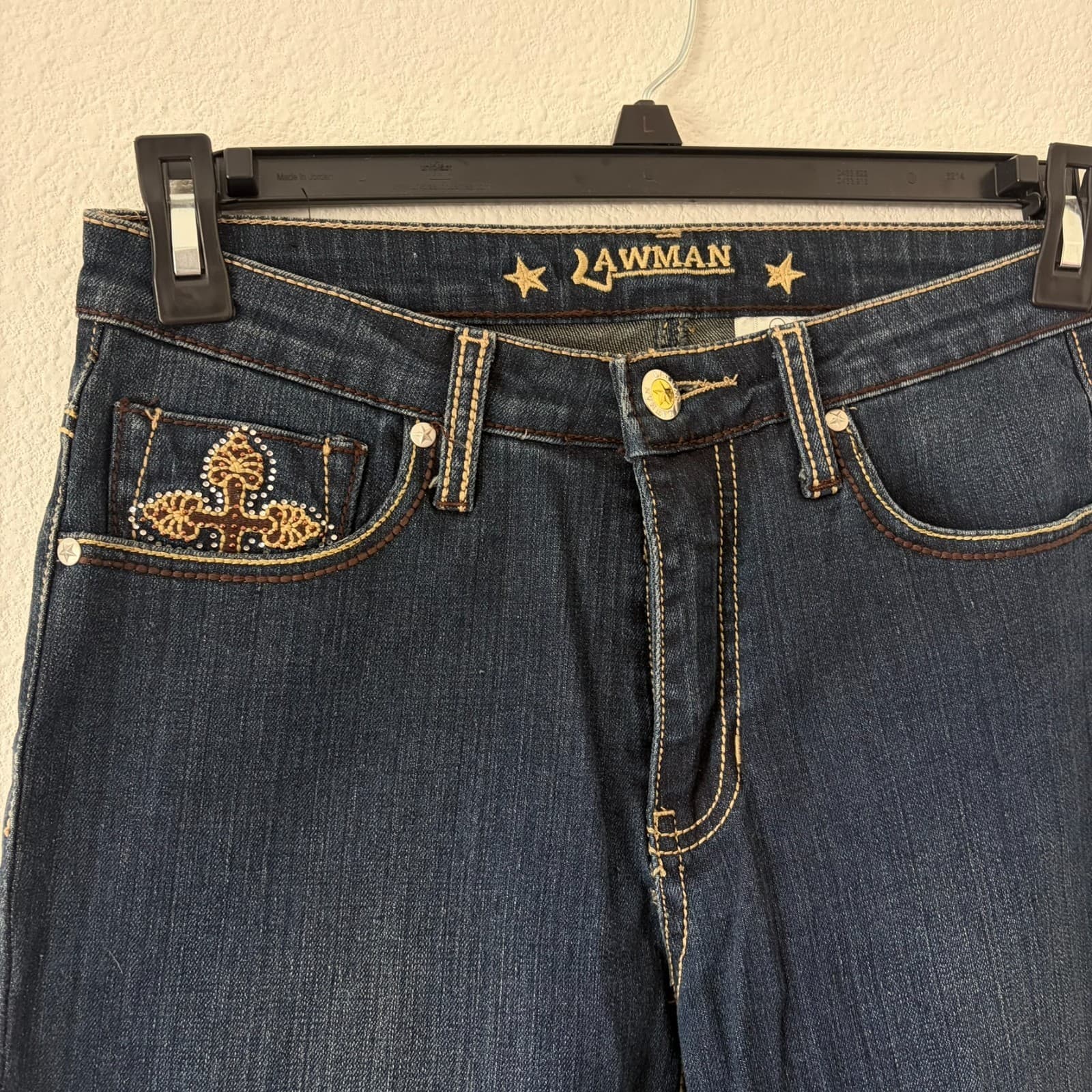 Lawman Bootcut Jeans Size 7/8 Fleur-de-Lis Embellished Y2K RN58389 Stretch Denim - Thumbnail 4