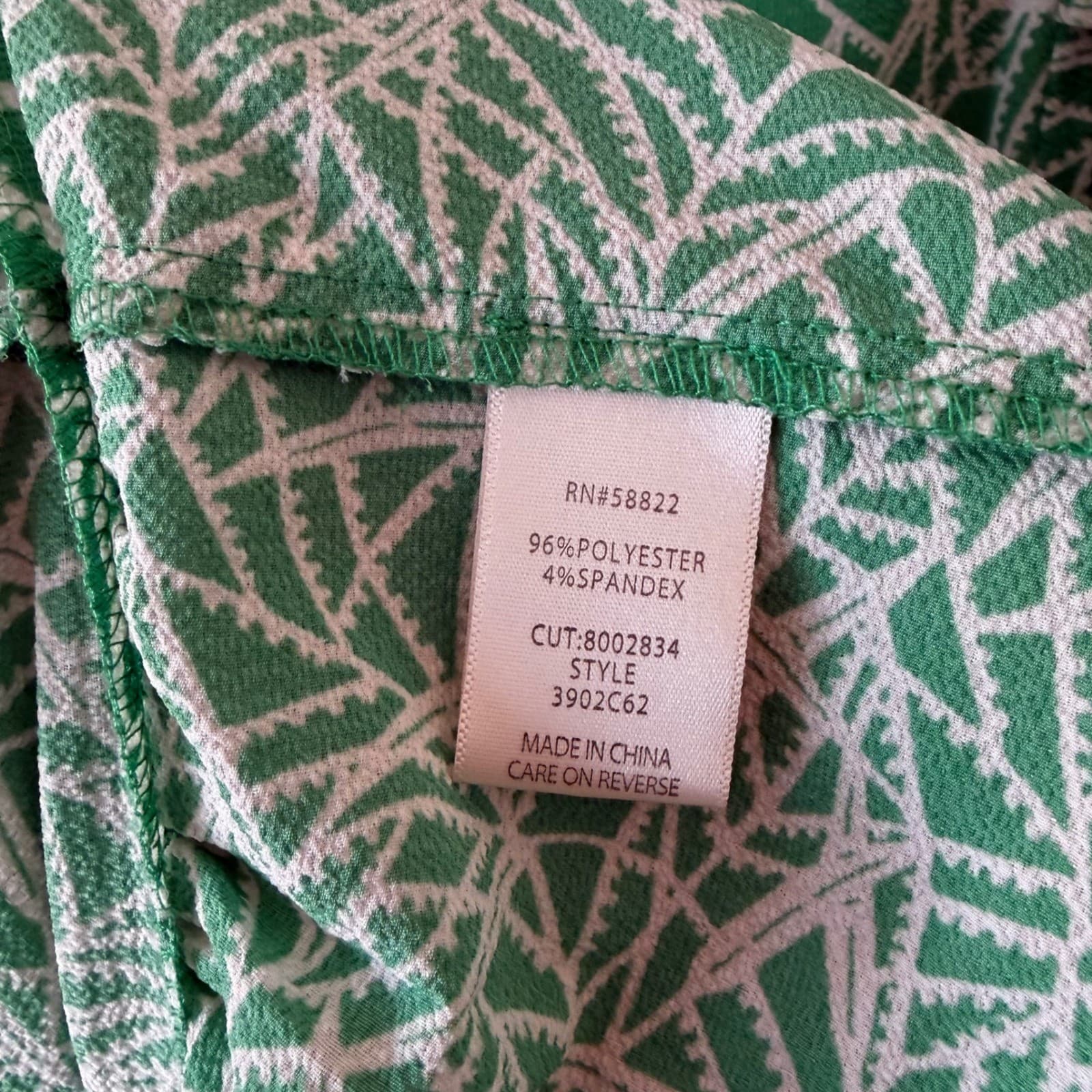 Max Studio Maxi Dress Womens Medium Green White Geometric Leaf Smocked Tiered - Thumbnail 6