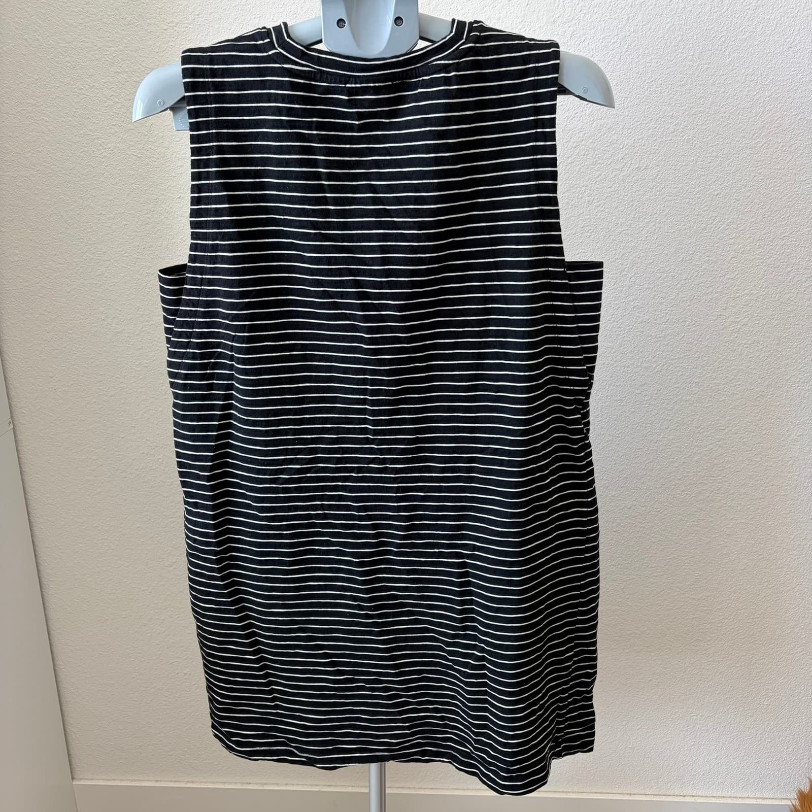 Evereve Striped Shift Dress Womens Large Black White Cotton Sleeveless ED9272E - Thumbnail 4