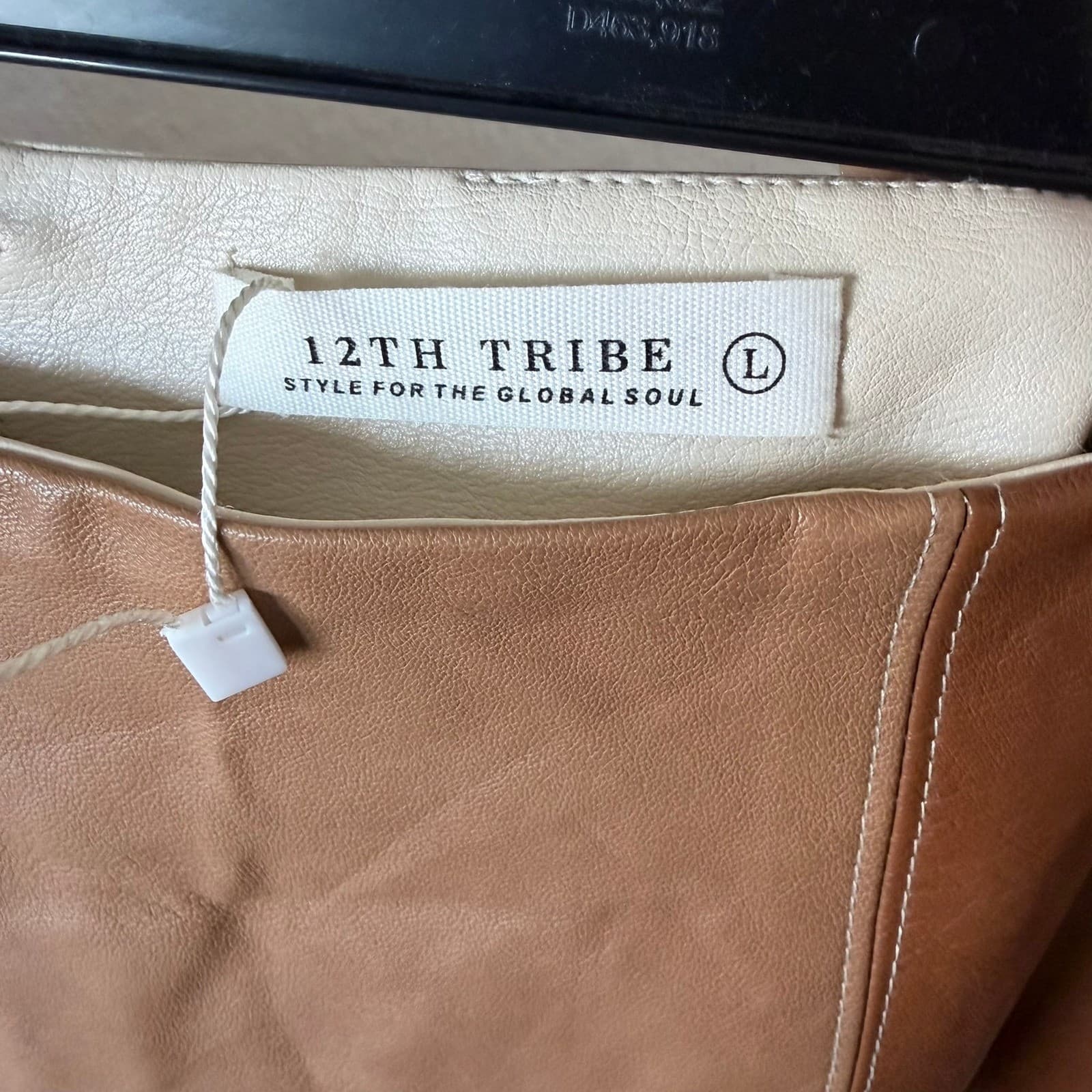 12th Tribe Brown Cream Colorblock Faux Leather Mini Skirt SS6134 Womens Large - Thumbnail 5